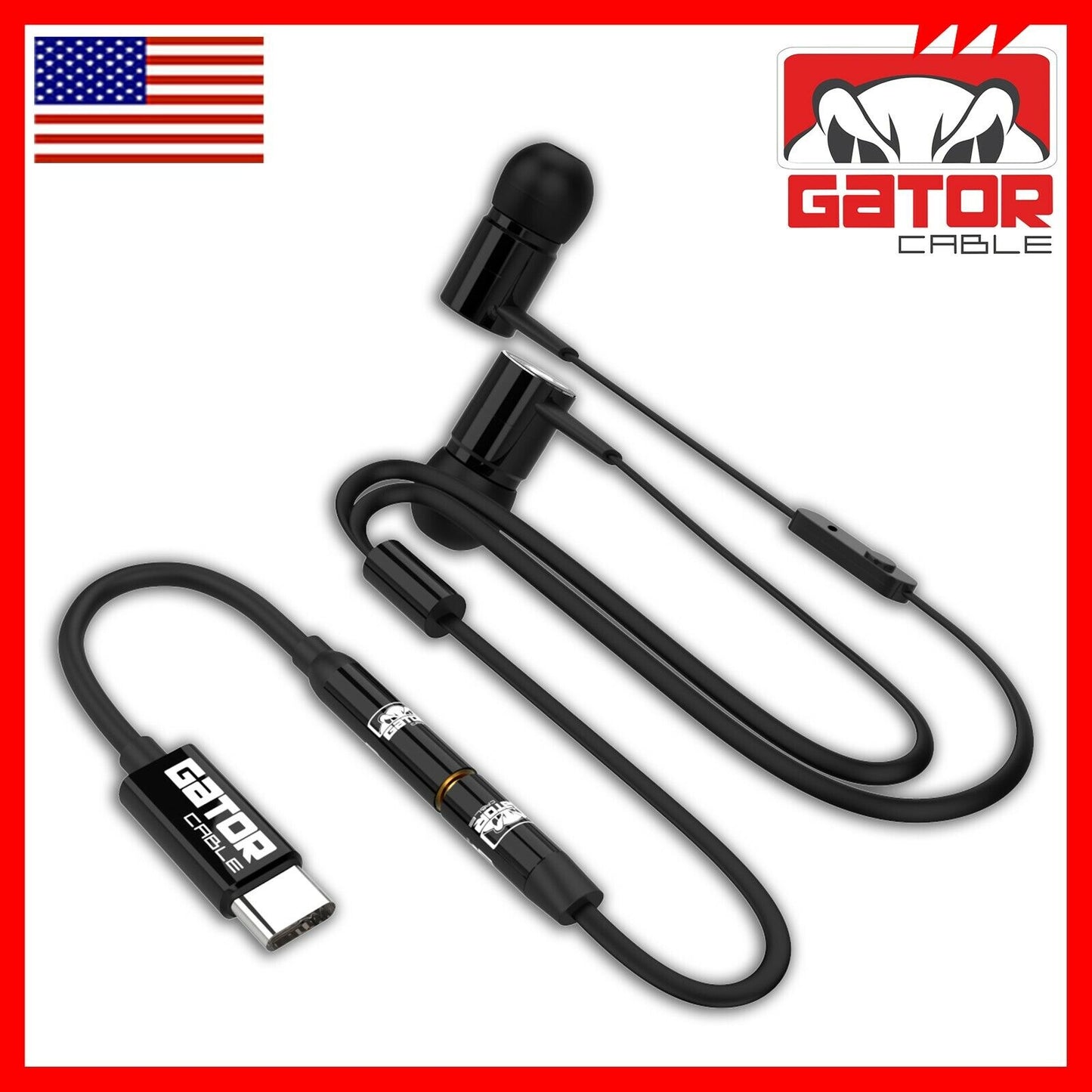 USB-C Type C Connector Earphones Headphones Earbuds Bass Stereo MIC Wired AUX BL