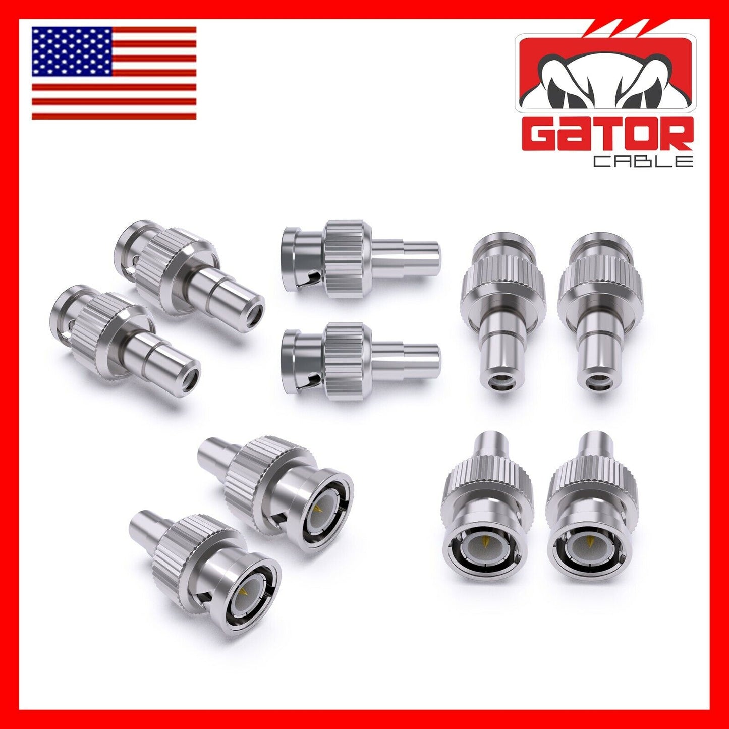 BNC Male Plug to RCA Female Coax Connector Adapter Converter for CCTV Camera 10X