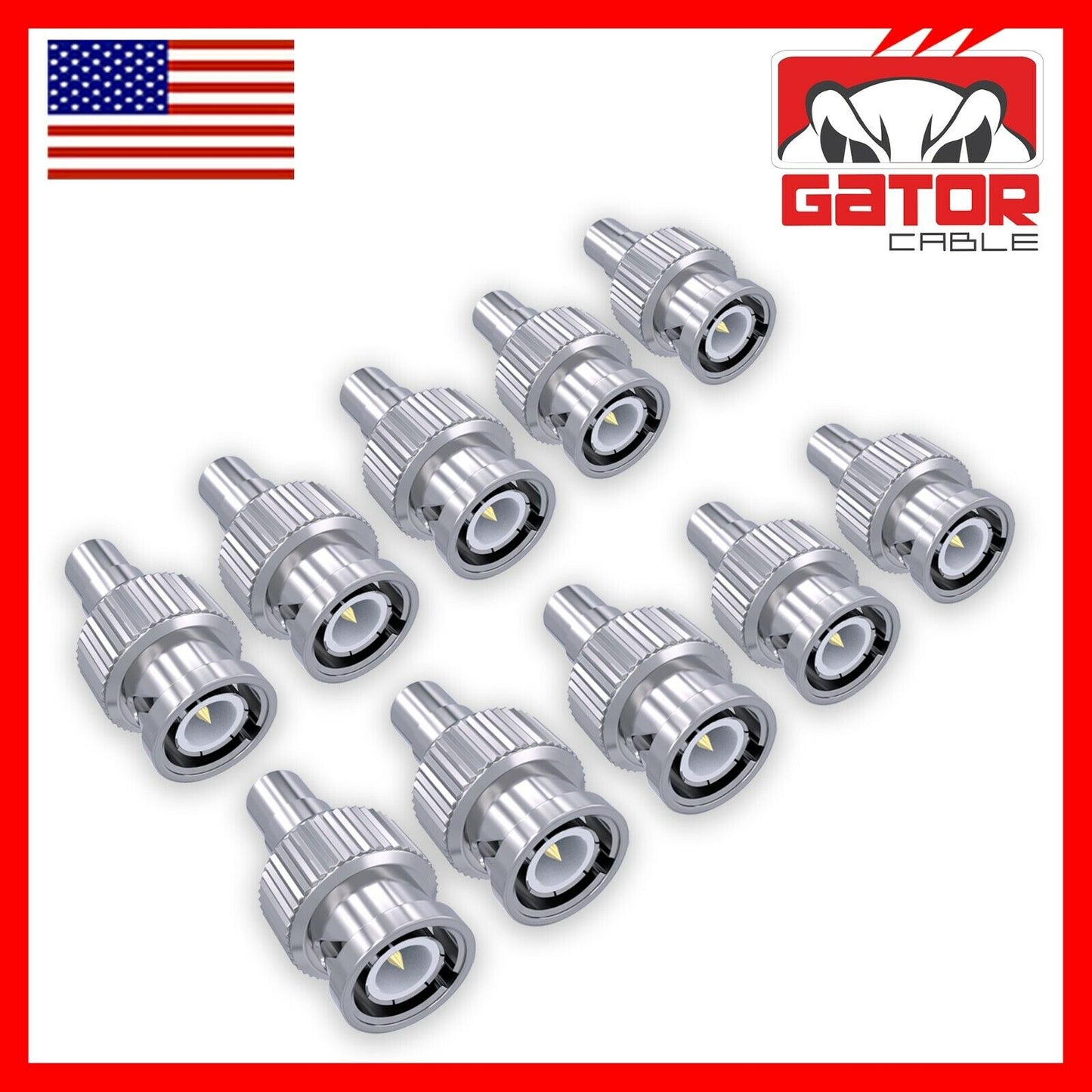 BNC Male Plug to RCA Female Coax Connector Adapter Converter for CCTV Camera 10X