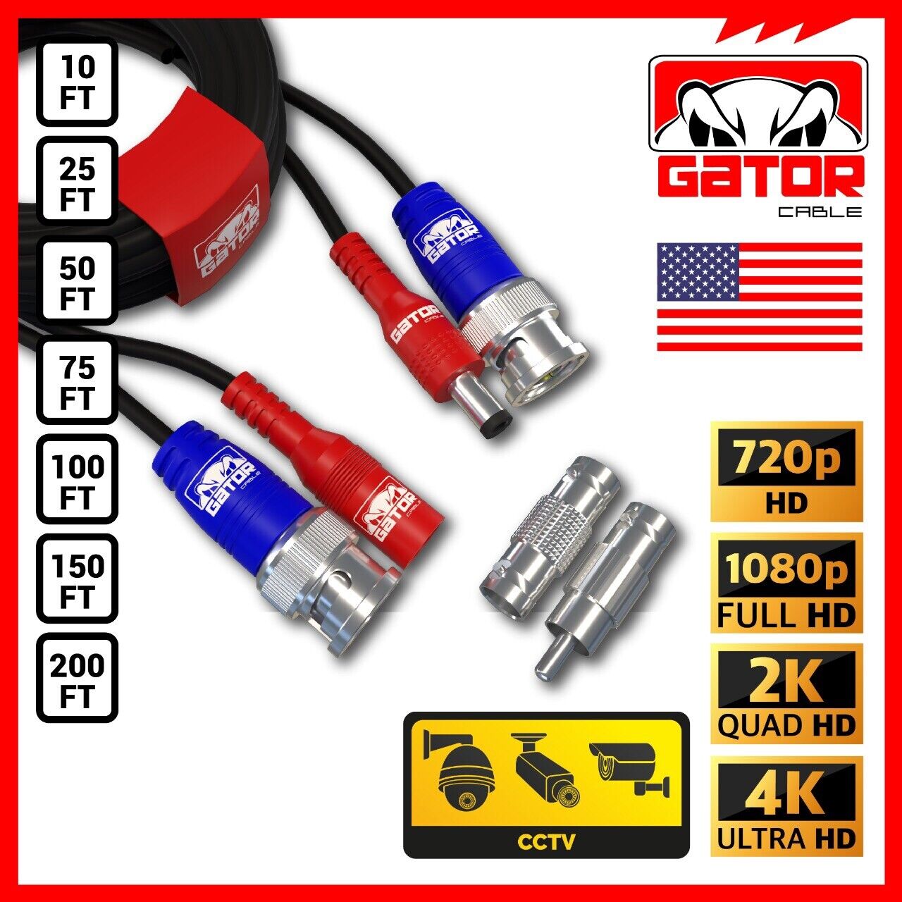 CCTV Cable Security Surveillance Camera BNC Extension Wire DC Power Video DVR