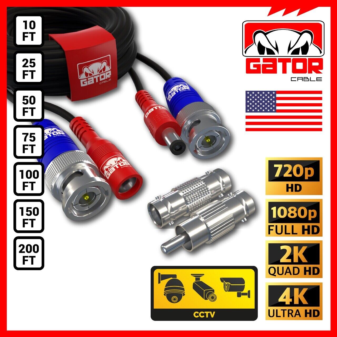 CCTV Cable Security Surveillance Camera BNC Extension Wire DC Power Video DVR