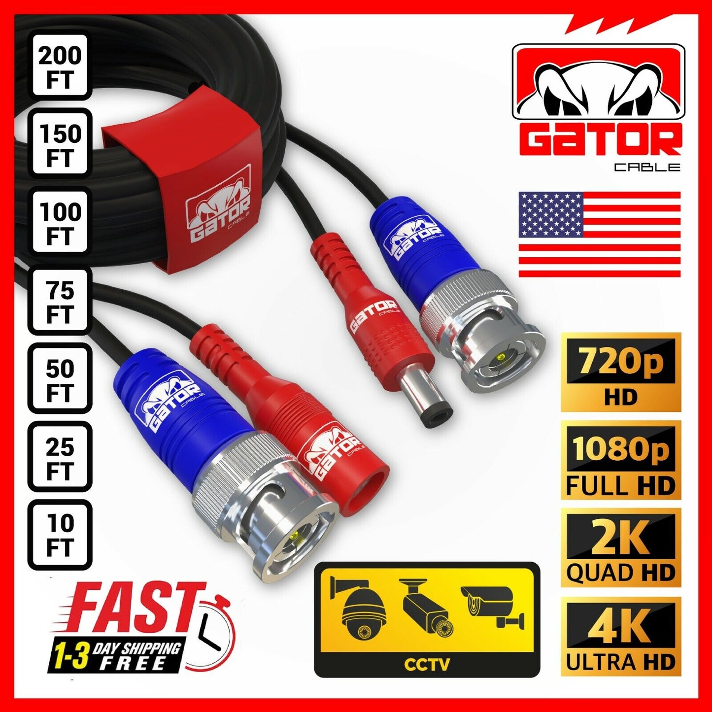 CCTV Cable Security Surveillance Camera BNC Extension Wire DC Power Video DVR