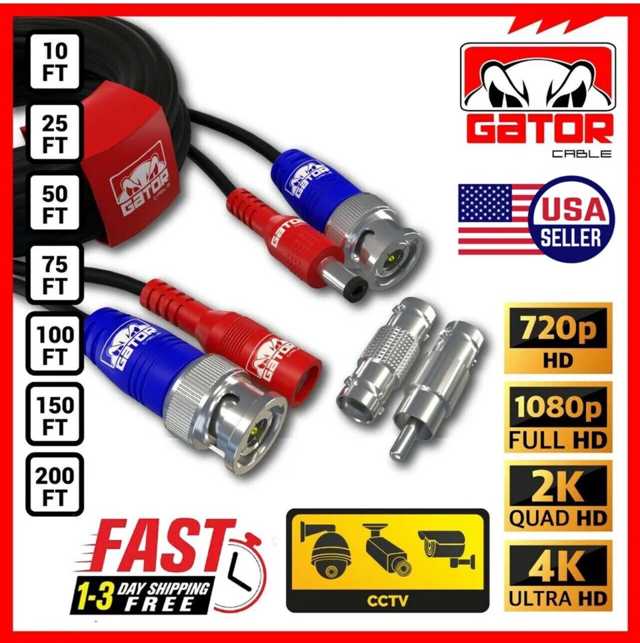 CCTV Cable Security Surveillance Camera BNC Extension Wire DC Power Video DVR