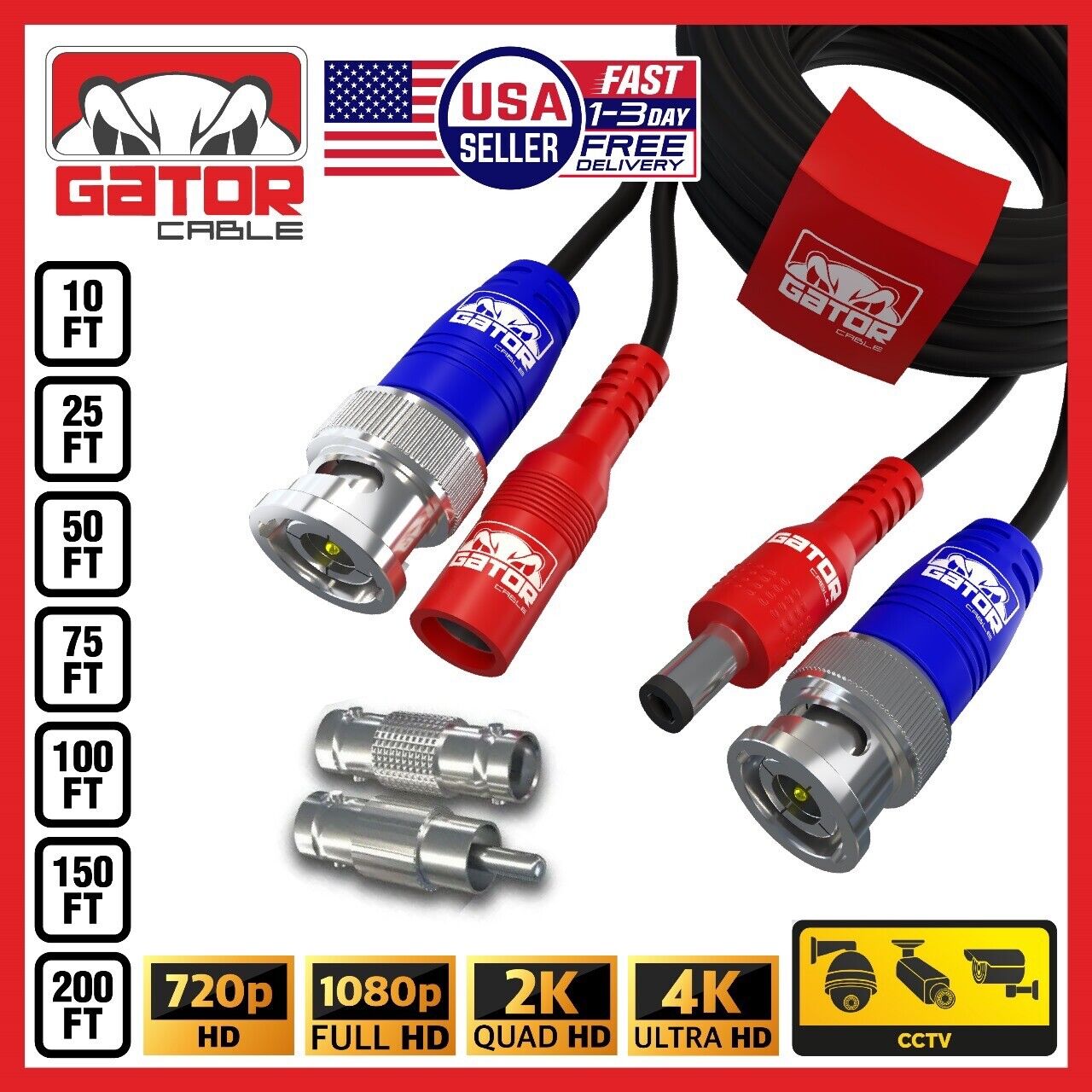 CCTV Cable Security Surveillance Camera BNC Extension Wire DC Power Video DVR
