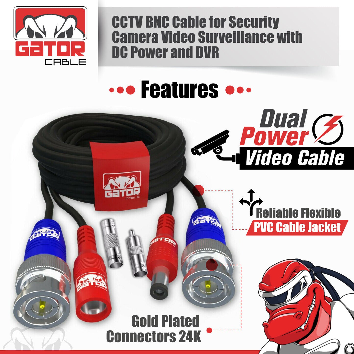 CCTV Cable Security Surveillance Camera BNC Extension Wire DC Power Video DVR
