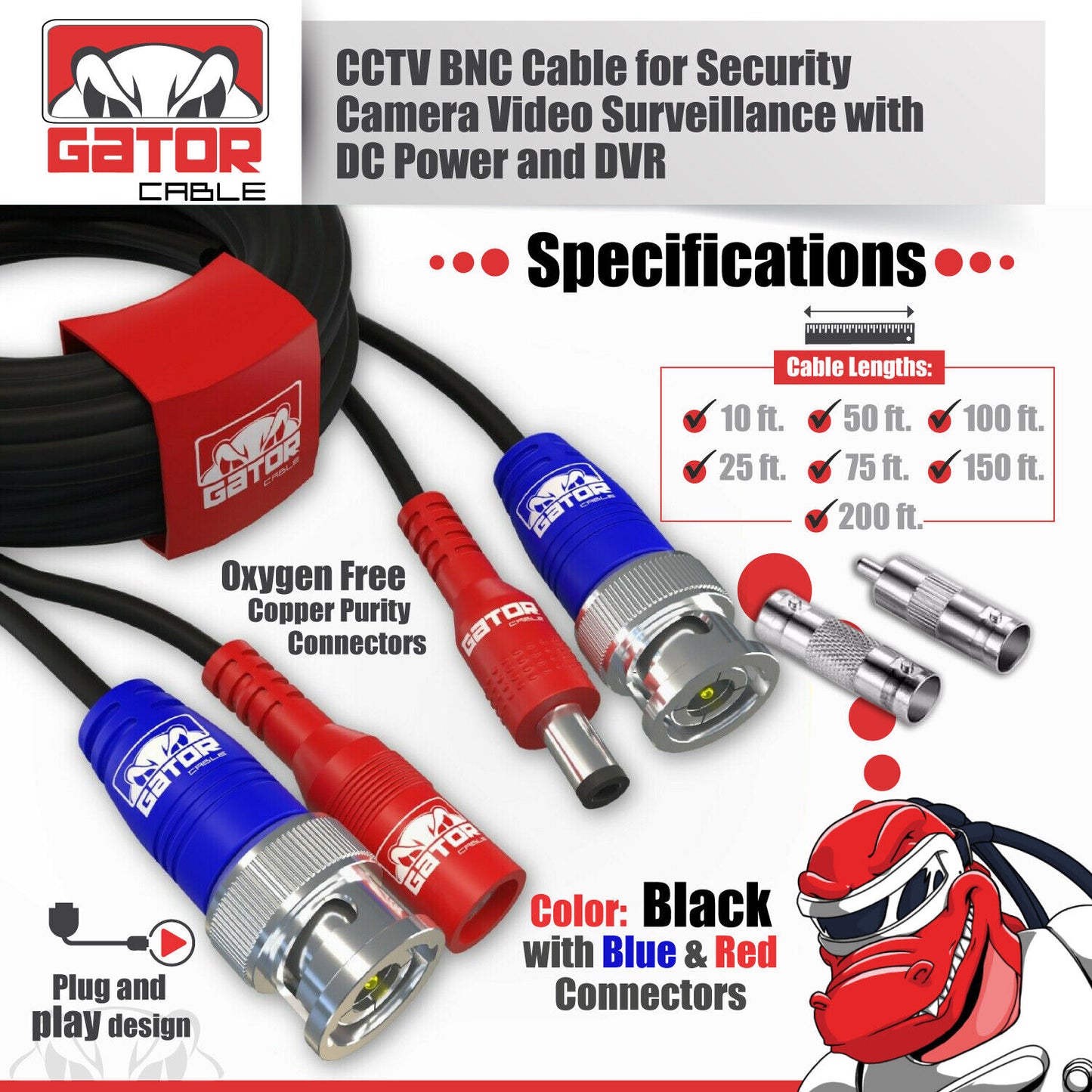 CCTV Cable Security Surveillance Camera BNC Extension Wire DC Power Video DVR