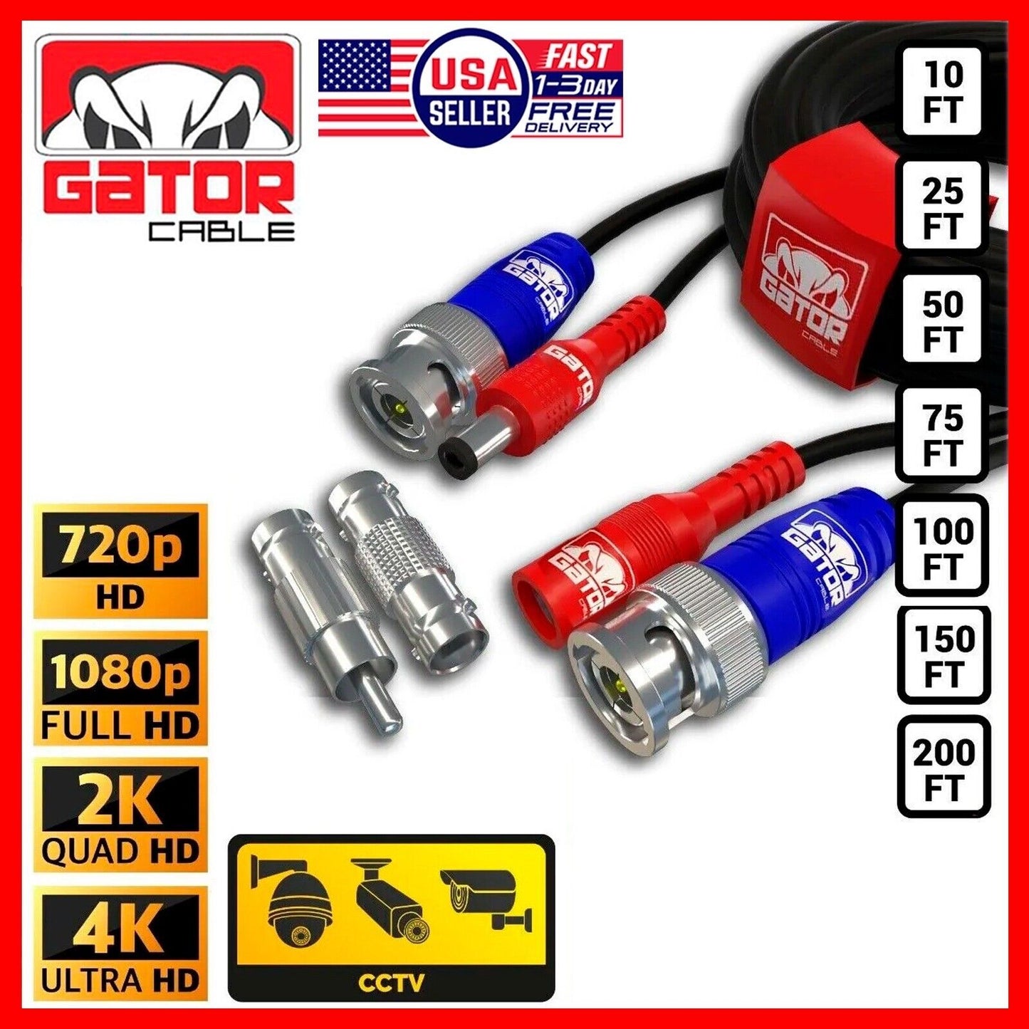CCTV Cable Security Surveillance Camera BNC Extension Wire DC Power Video DVR