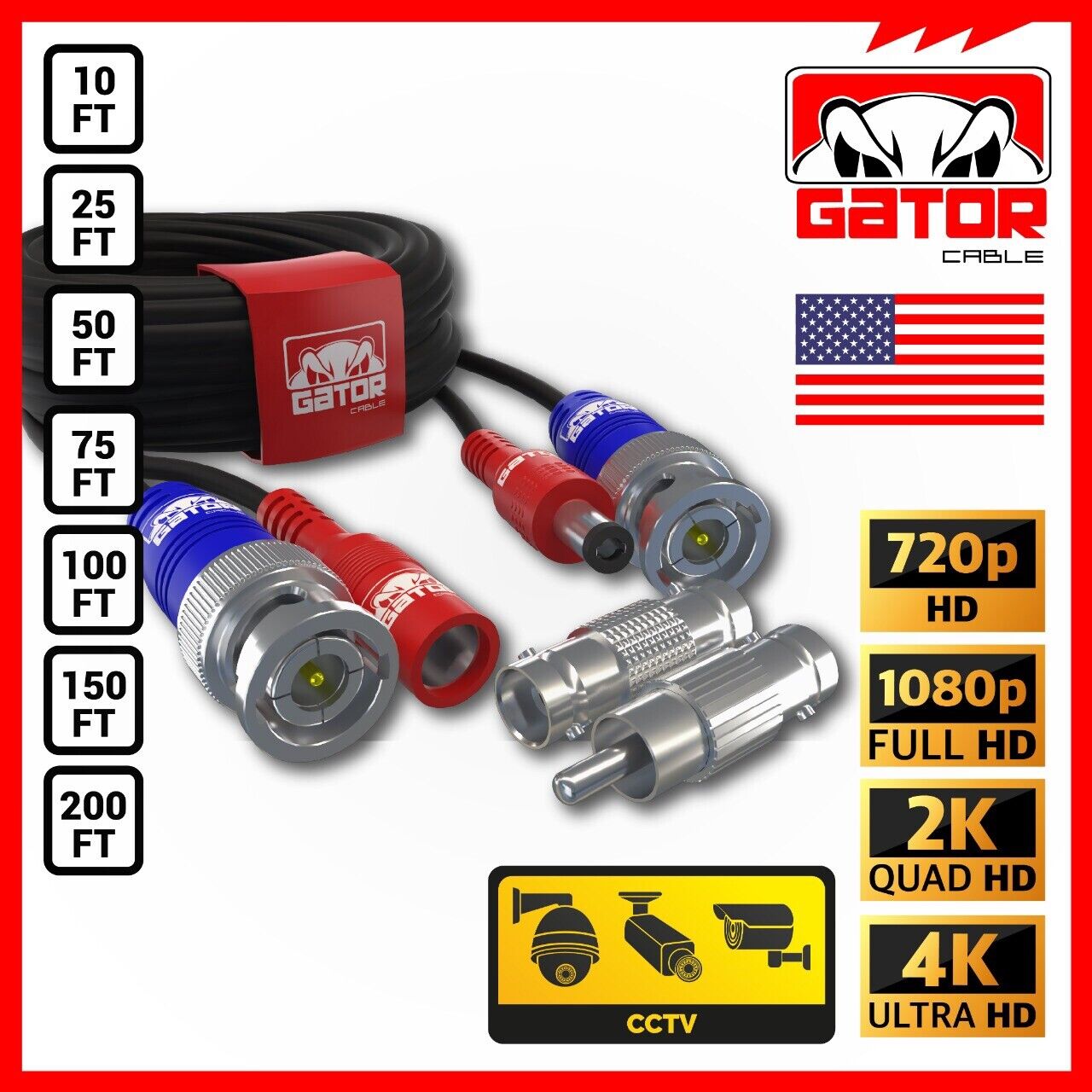 CCTV Cable Security Surveillance Camera BNC Extension Wire DC Power Video DVR