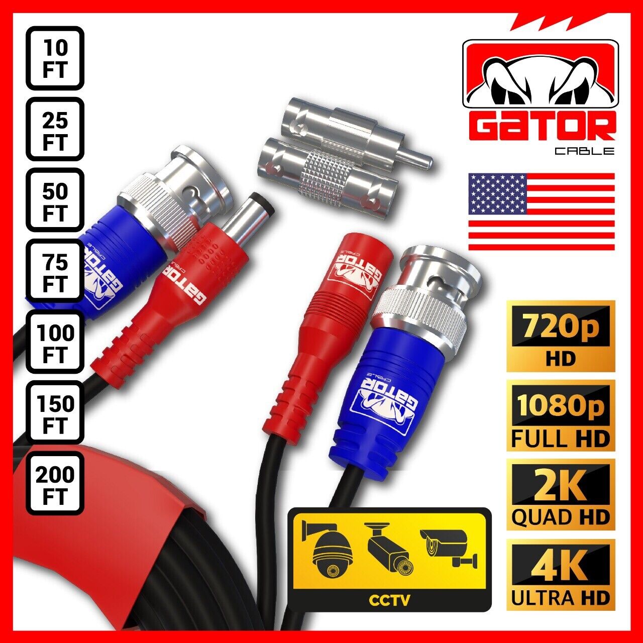 CCTV Cable Security Surveillance Camera BNC Extension Wire DC Power Video DVR