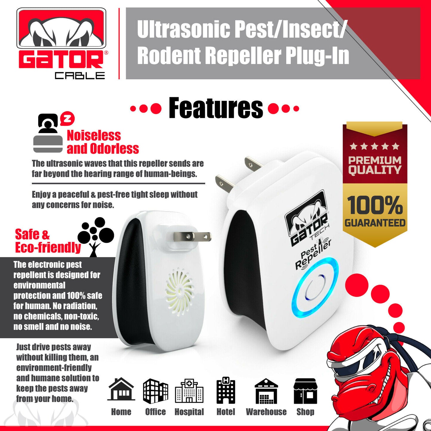Ultrasonic Pest Insect Rodent Repeller Electronic Plug-In Mice Rat Cockroach Bug