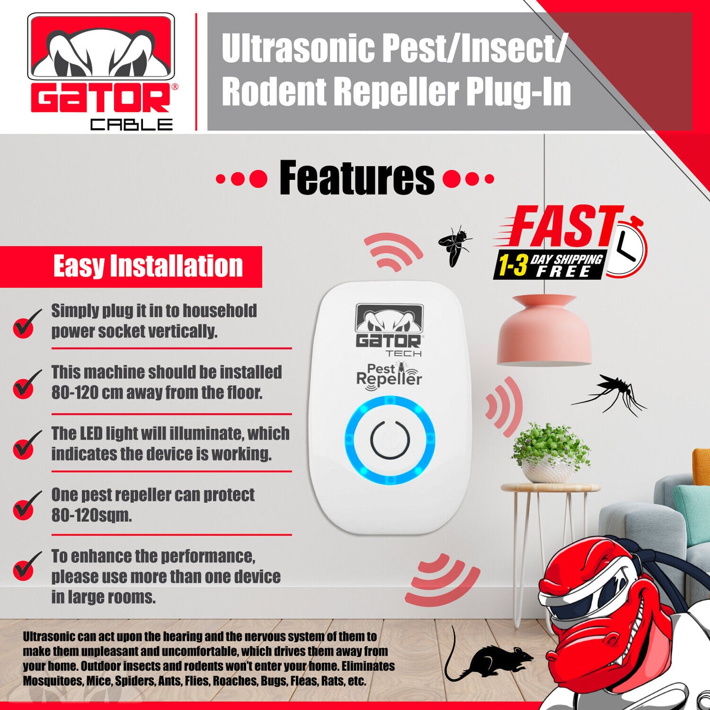 Ultrasonic Pest Insect Rodent Repeller Electronic Plug-In Mice Rat Cockroach Bug