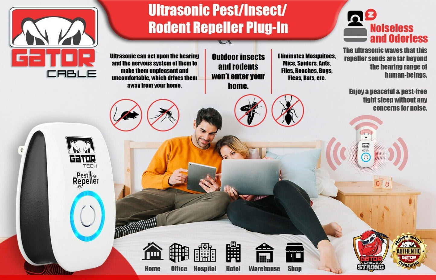 Ultrasonic Pest Insect Rodent Repeller Electronic Plug-In Mice Rat Cockroach Bug