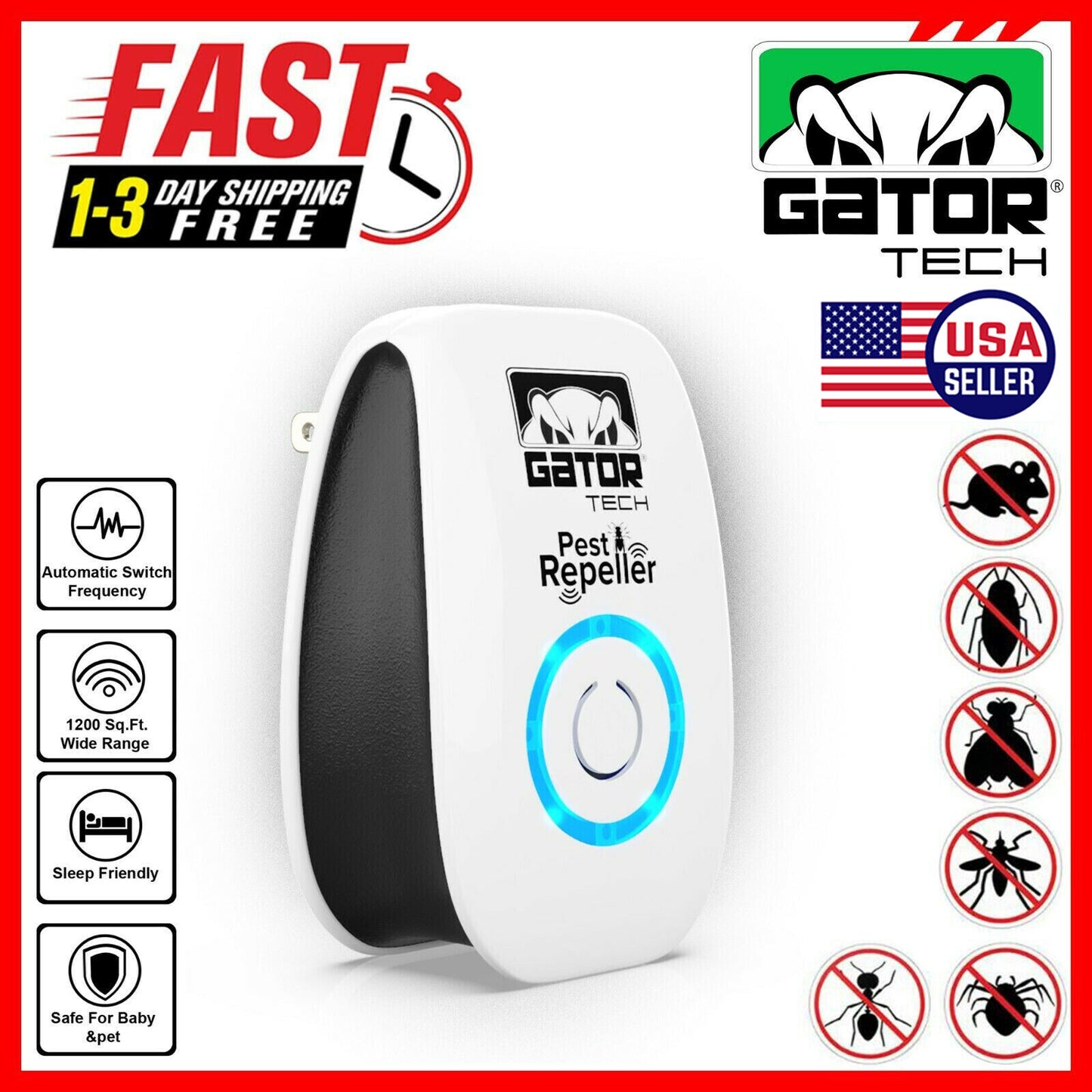 Ultrasonic Pest Insect Rodent Repeller Electronic Plug-In Mice Rat Cockroach Bug