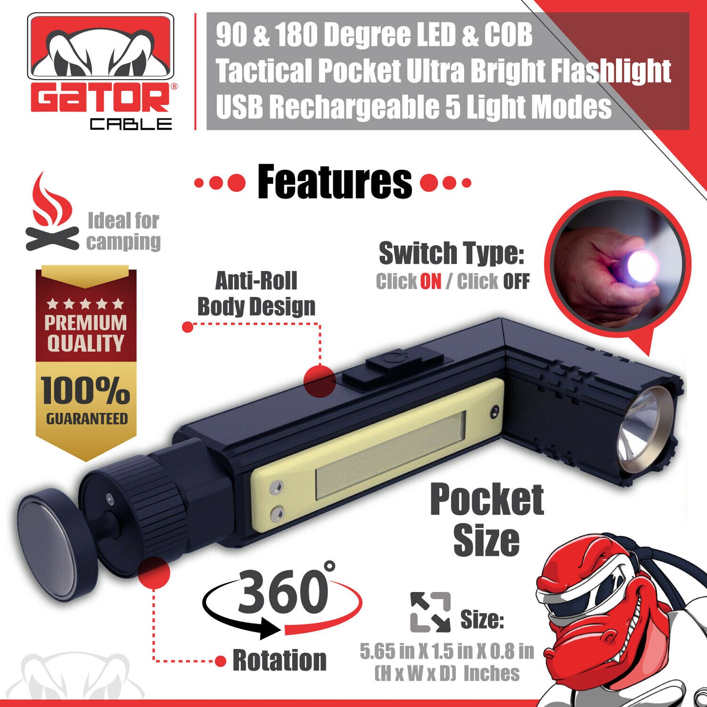 Super Bright Tactical Military LED Flashlight Torch Lamp 90° Degree Angle Light