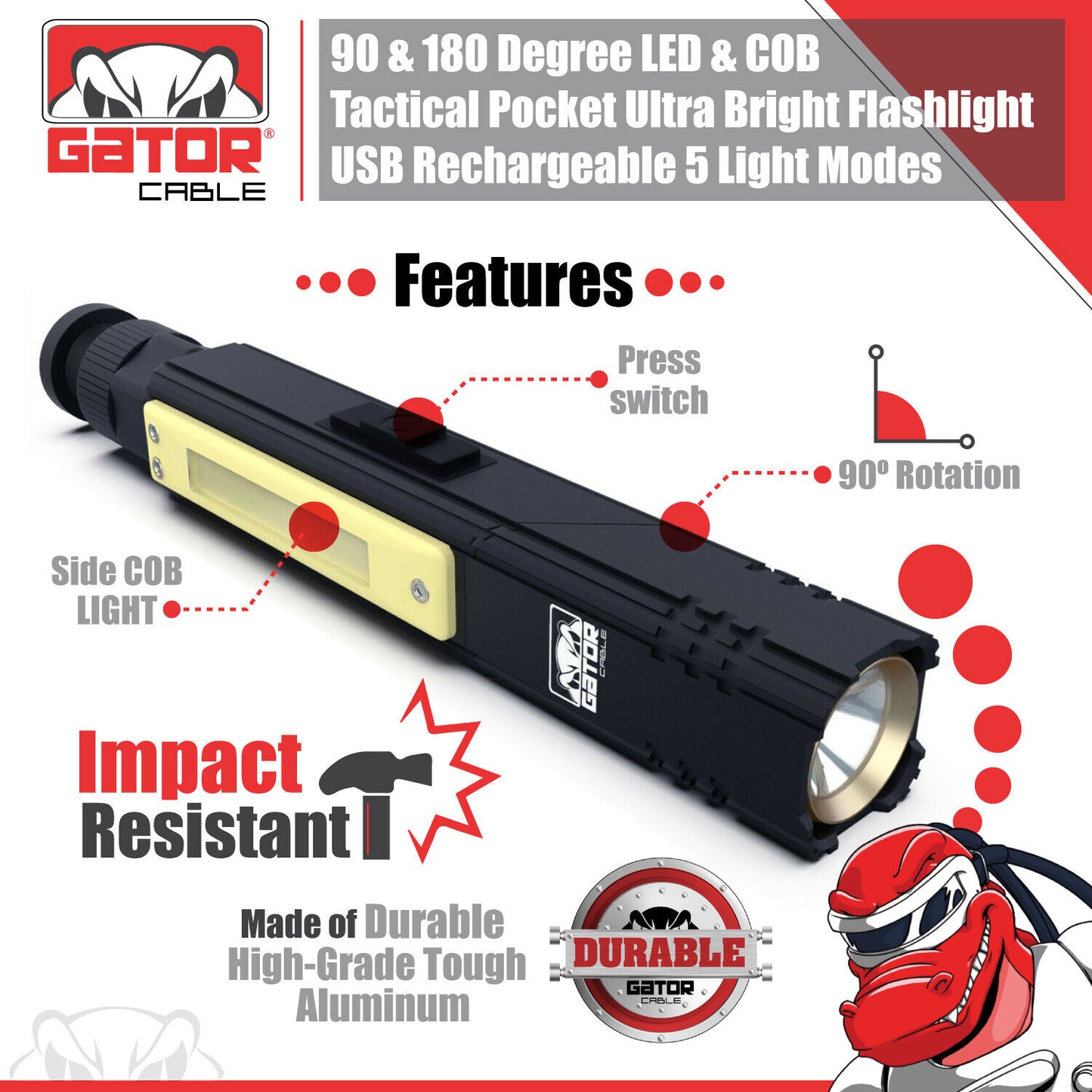 Super Bright Tactical Military LED Flashlight Torch Lamp 90° Degree Angle Light