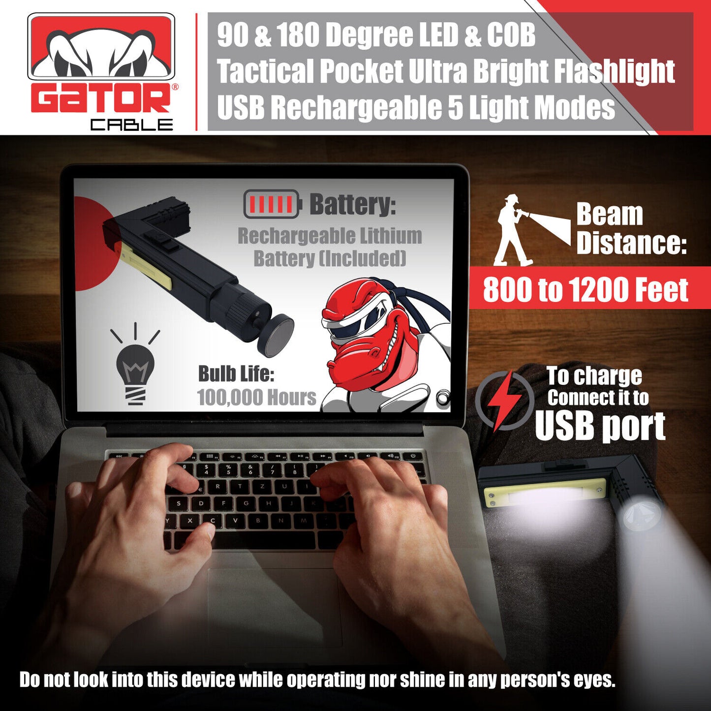 Super Bright Tactical Military LED Flashlight Torch Lamp 90° Degree Angle Light