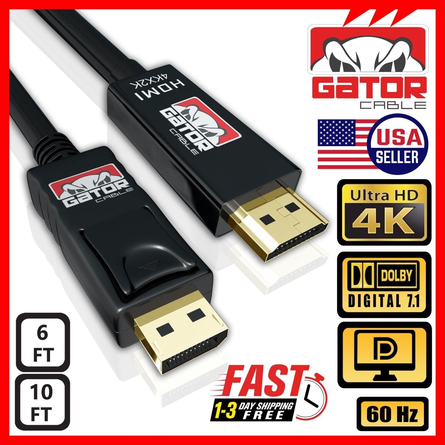 4K Display Port DP to HDMI Cable 60Hz 2160P 25.92Gbps HDR Audio Video Adapter PC