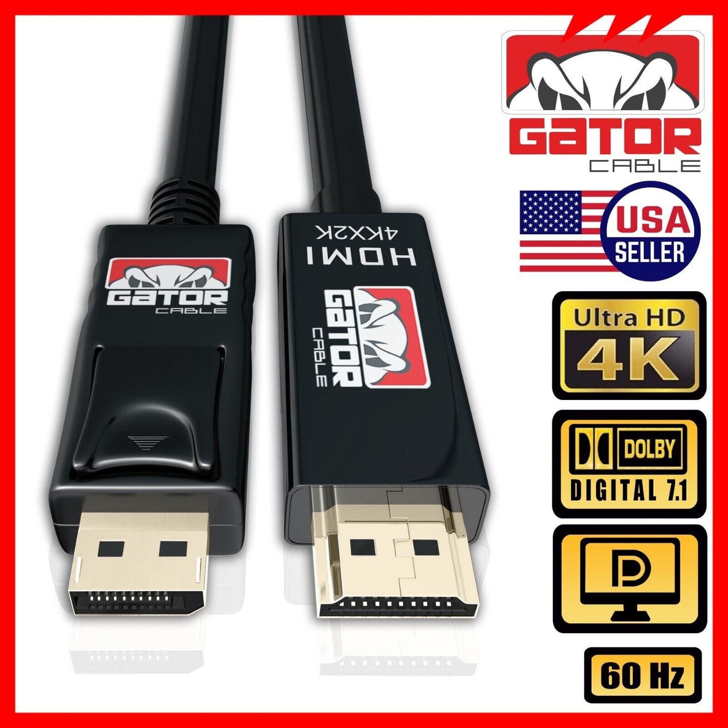 4K Display Port DP to HDMI Cable 60Hz 2160P 25.92Gbps HDR Audio Video Adapter PC