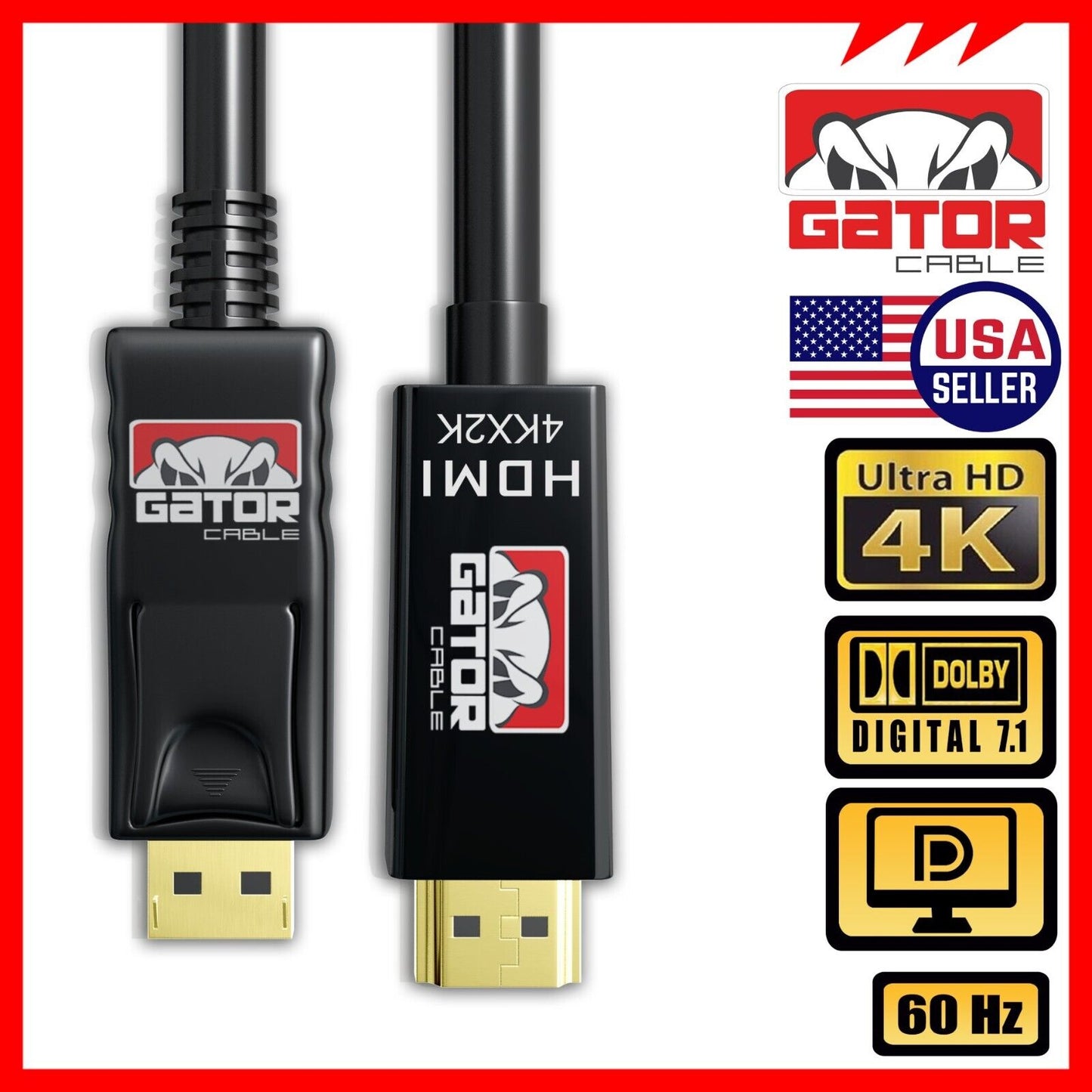 4K Display Port DP to HDMI Cable 60Hz 2160P 25.92Gbps HDR Audio Video Adapter PC