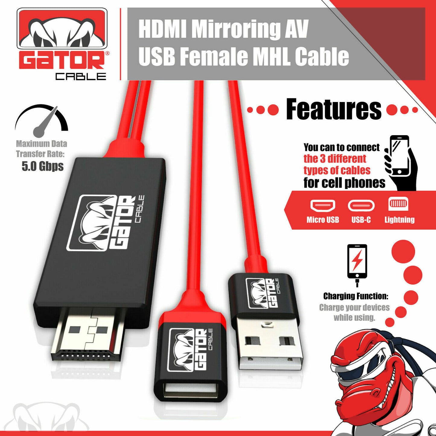 4K HDMI Mirroring AV Cable Phone to HDTV TV Adapter For iPhone Android Universal