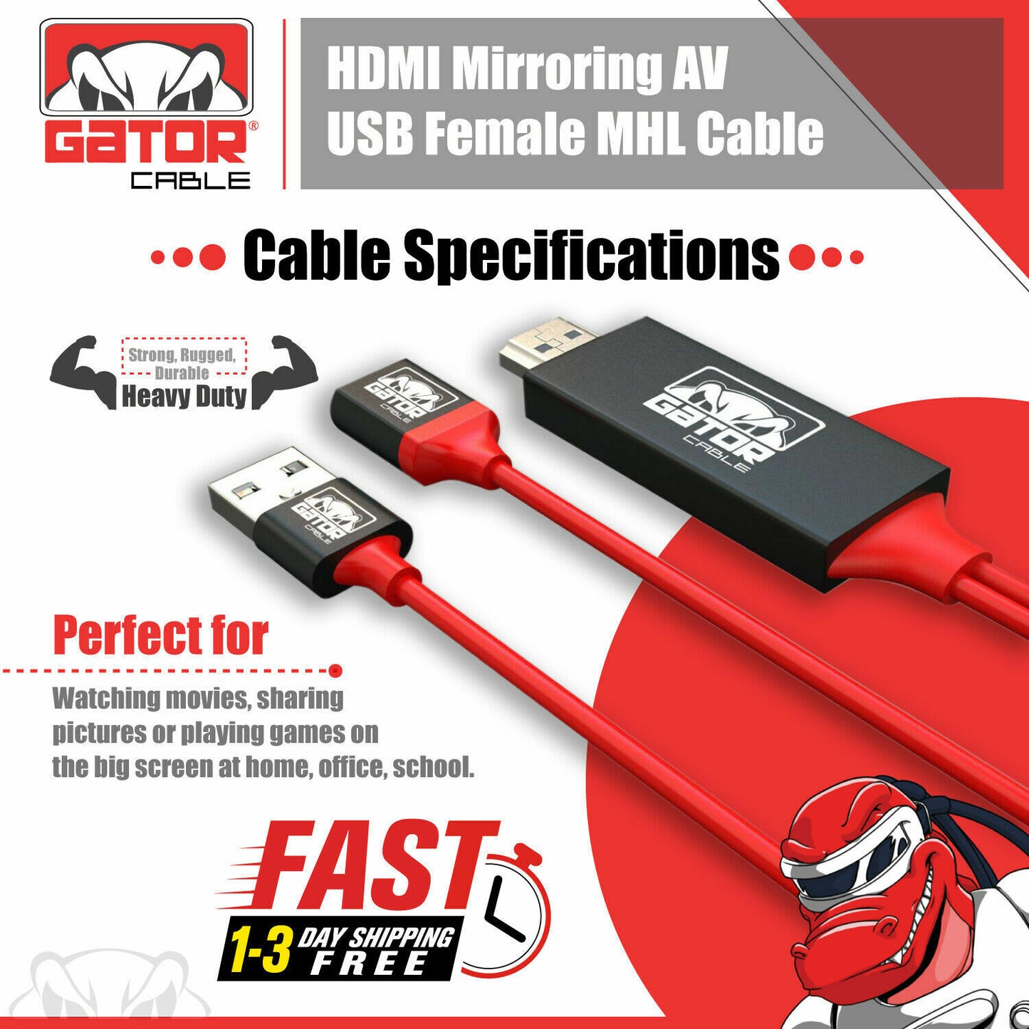 4K HDMI Mirroring AV Cable Phone to HDTV TV Adapter For iPhone Android Universal