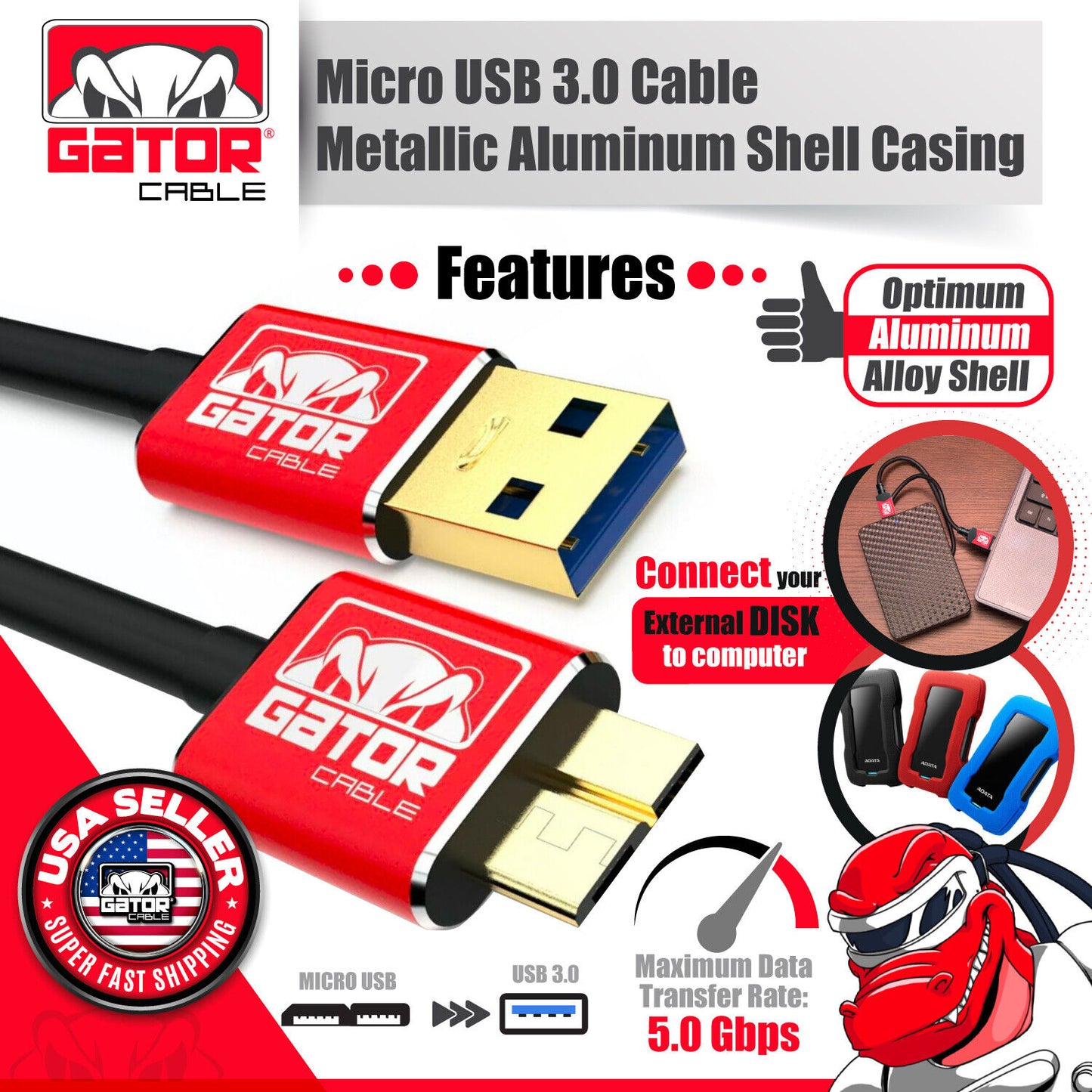 Micro USB 3.0 Cable High Speed Data SYNC For HDD Portable External Hard Drive