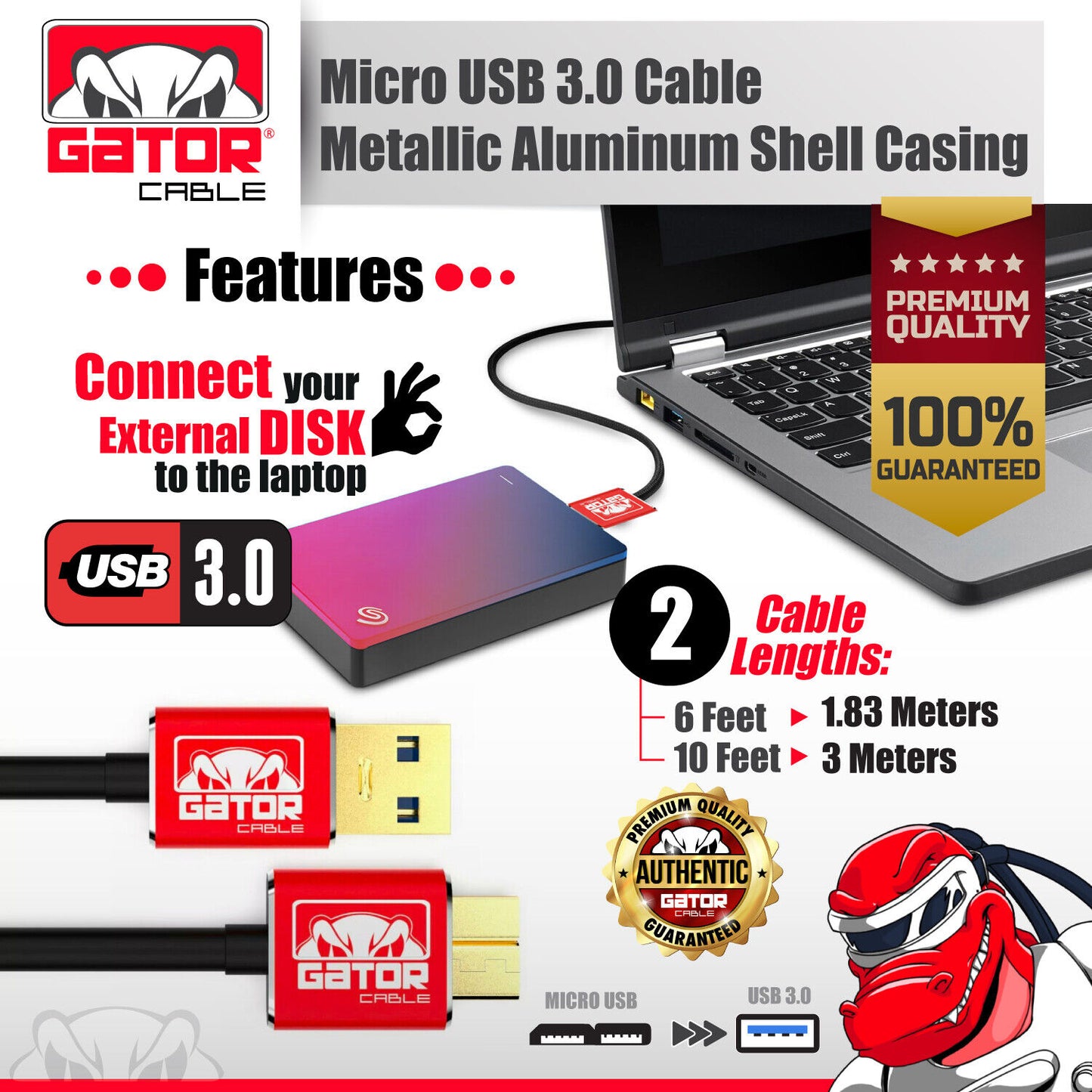 Micro USB 3.0 Cable High Speed Data SYNC For HDD Portable External Hard Drive