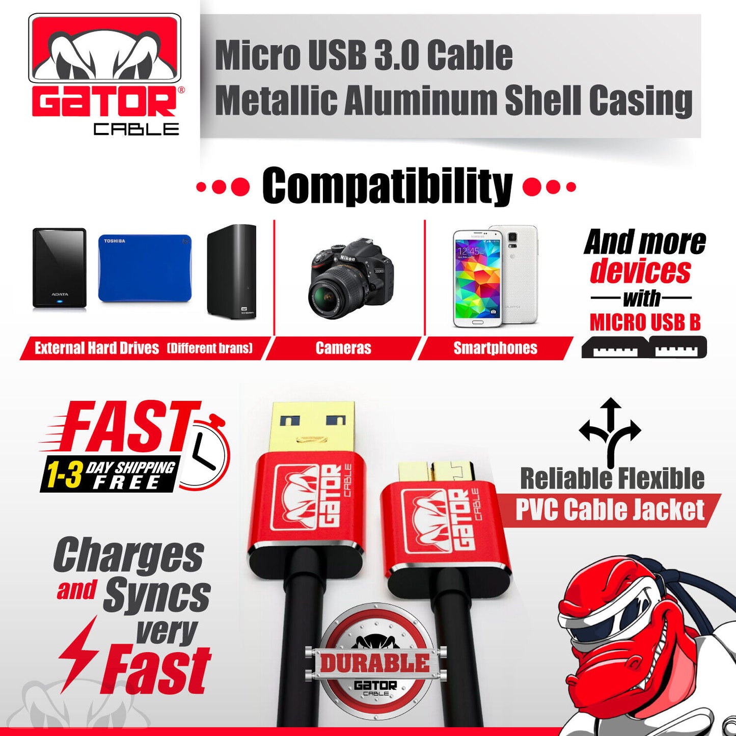 Micro USB 3.0 Cable High Speed Data SYNC For HDD Portable External Hard Drive