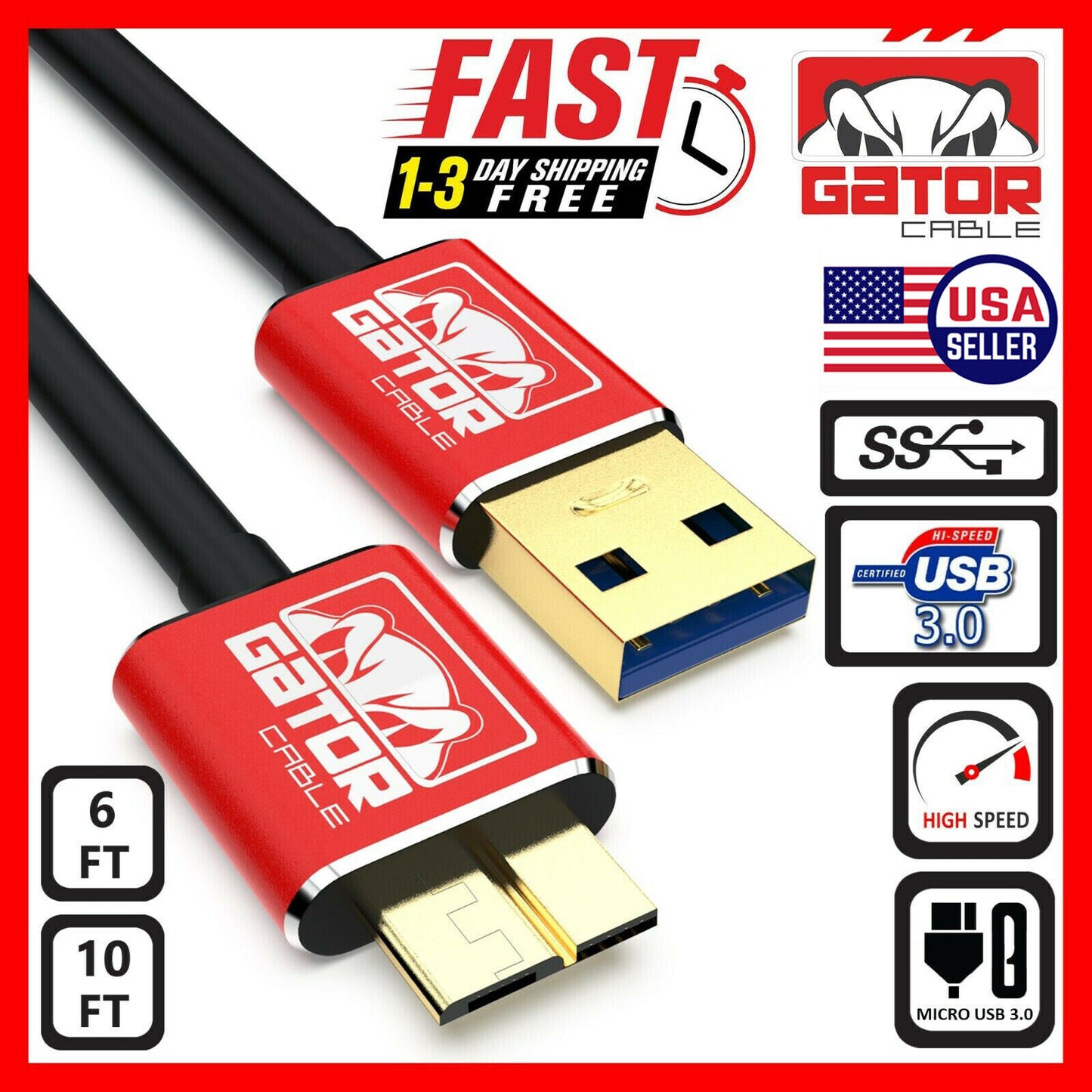 Micro USB 3.0 Cable High Speed Data SYNC For HDD Portable External Hard Drive