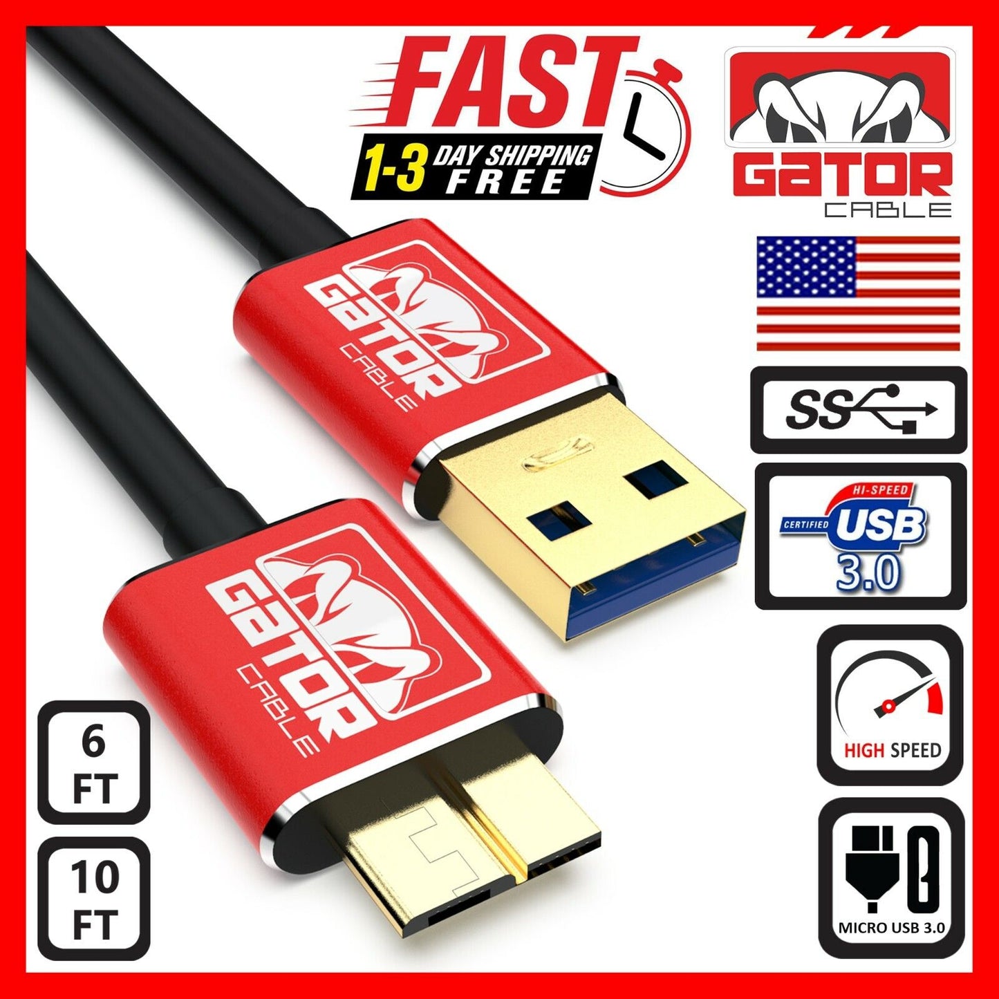 Micro USB 3.0 Cable High Speed Data SYNC For HDD Portable External Hard Drive