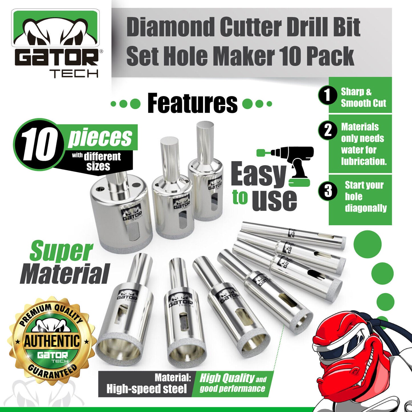 Diamond Hole Maker Cutter Saw Drill Bit Set Glass Ceramic Tile Porcelain 10pcs