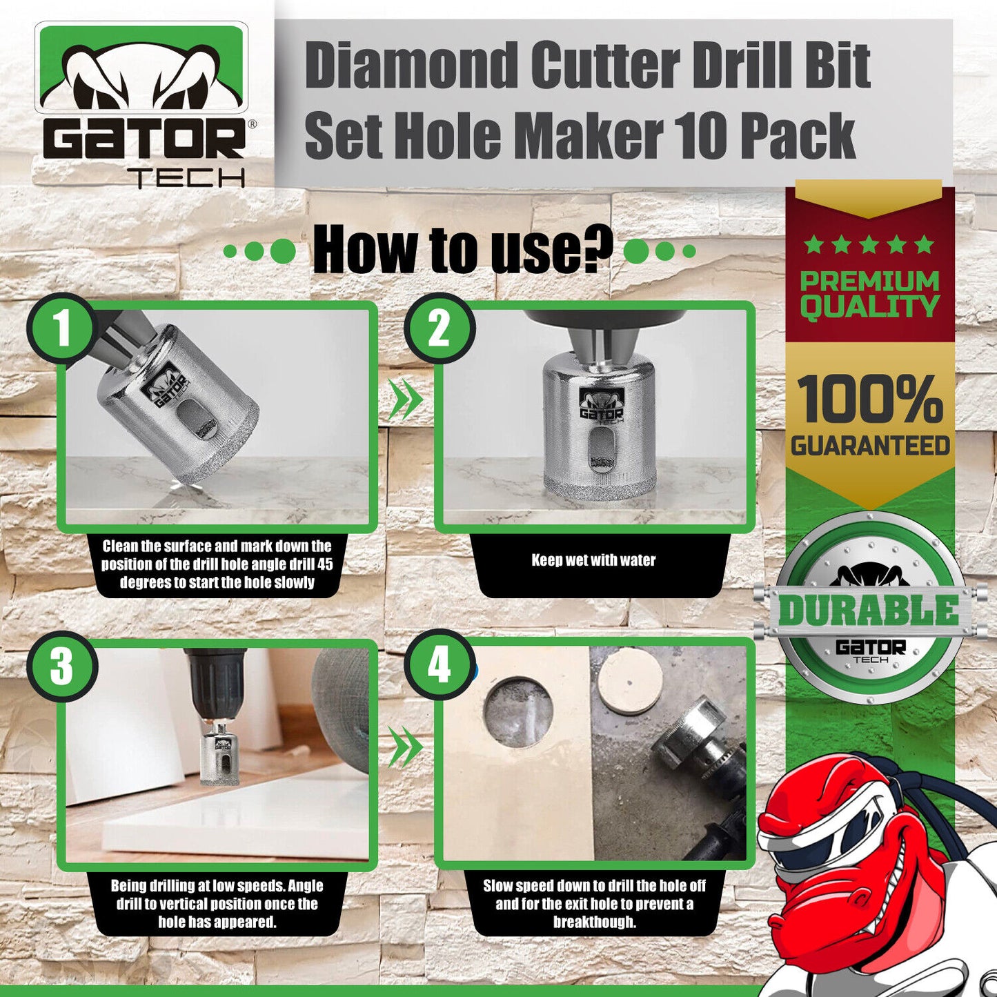 Diamond Hole Maker Cutter Saw Drill Bit Set Glass Ceramic Tile Porcelain 10pcs