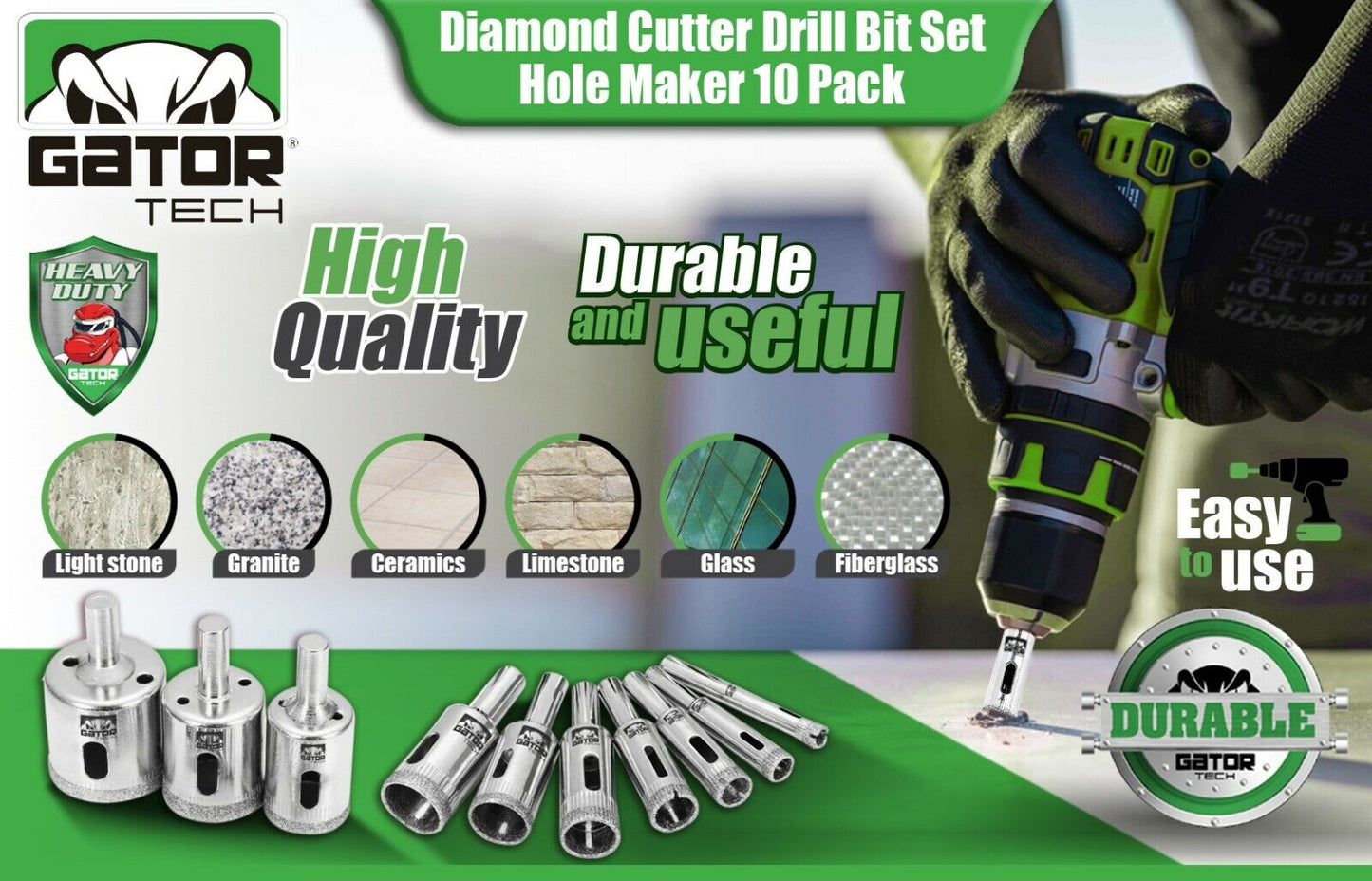 Diamond Hole Maker Cutter Saw Drill Bit Set Glass Ceramic Tile Porcelain 10pcs