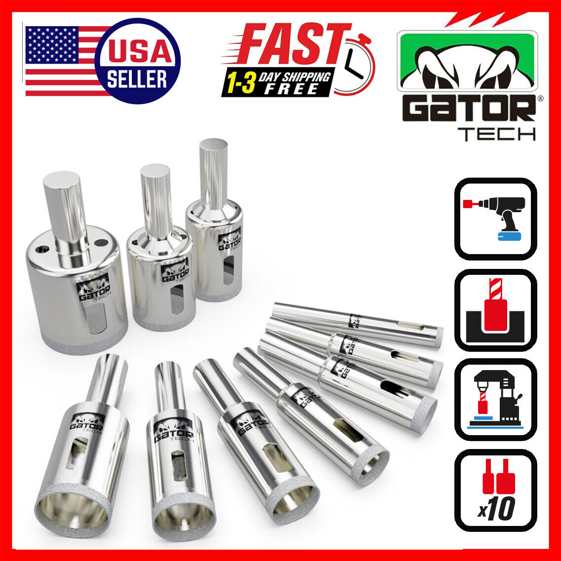 Diamond Hole Maker Cutter Saw Drill Bit Set Glass Ceramic Tile Porcelain 10pcs