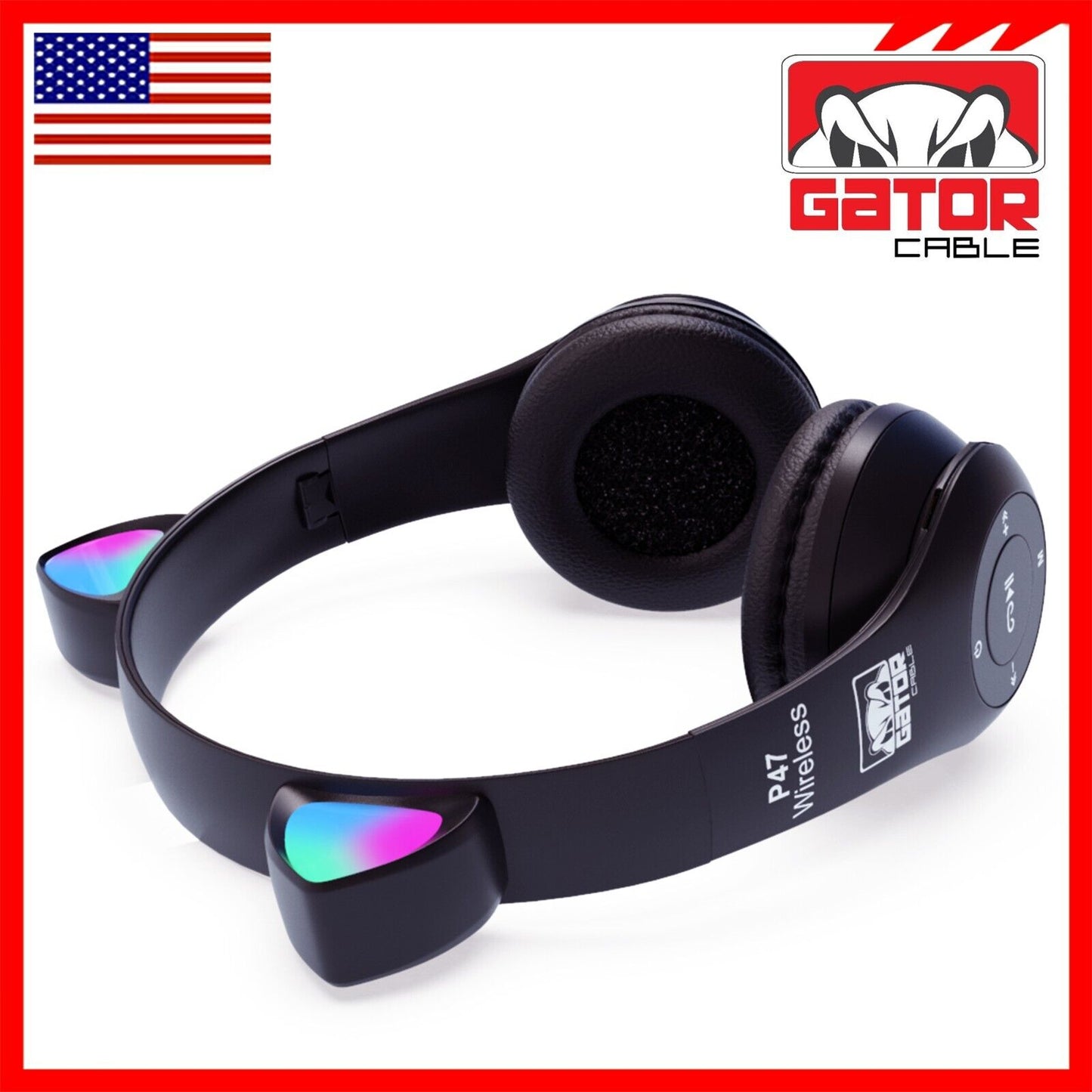 Cat Rabbit Ears Wireless Bluetooth Headphones Earphones MIC LED Lights for Kids