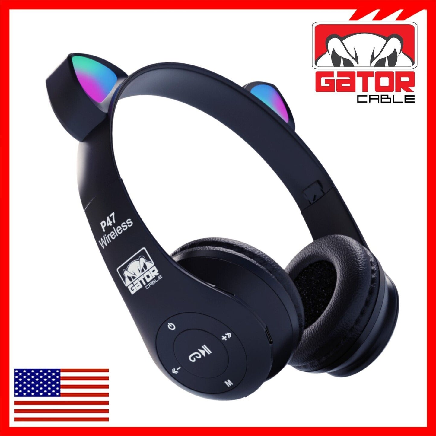 Cat Rabbit Ears Wireless Bluetooth Headphones Earphones MIC LED Lights for Kids