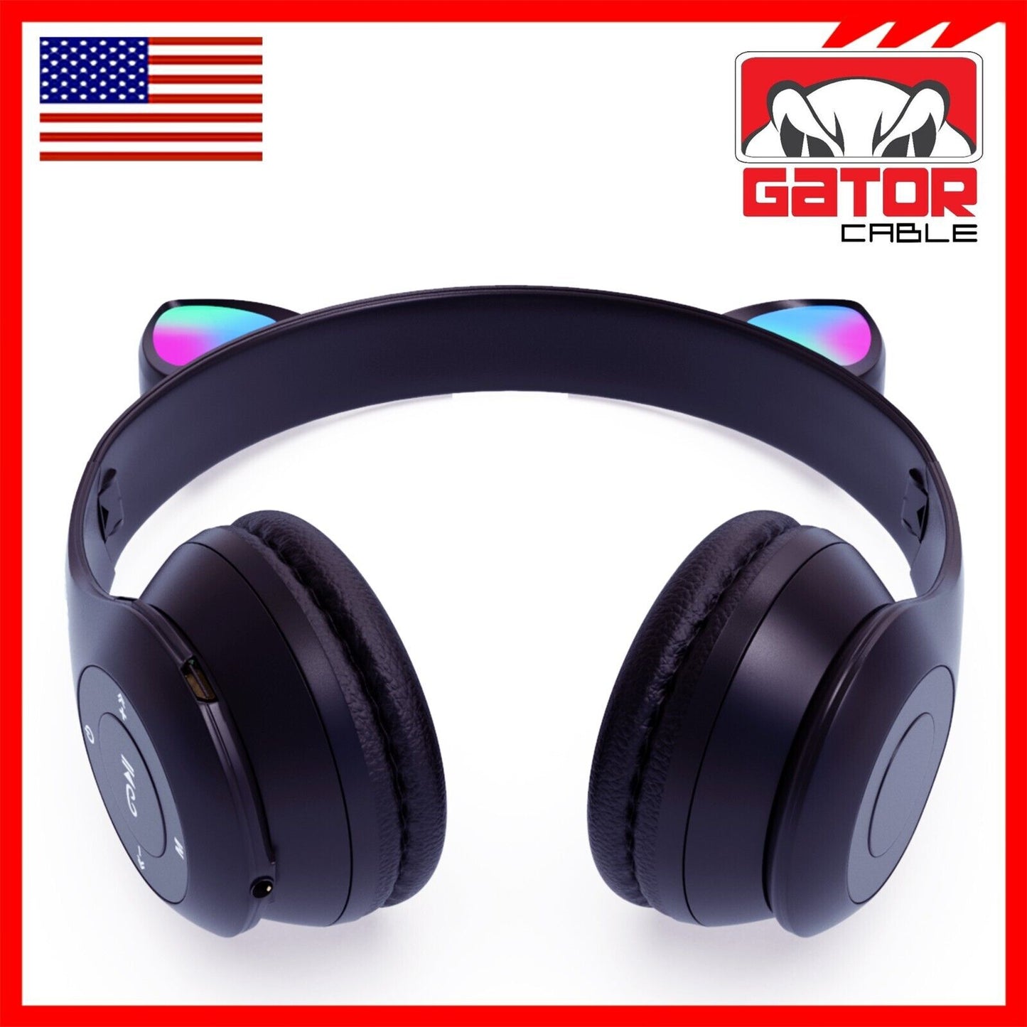 Cat Rabbit Ears Wireless Bluetooth Headphones Earphones MIC LED Lights for Kids