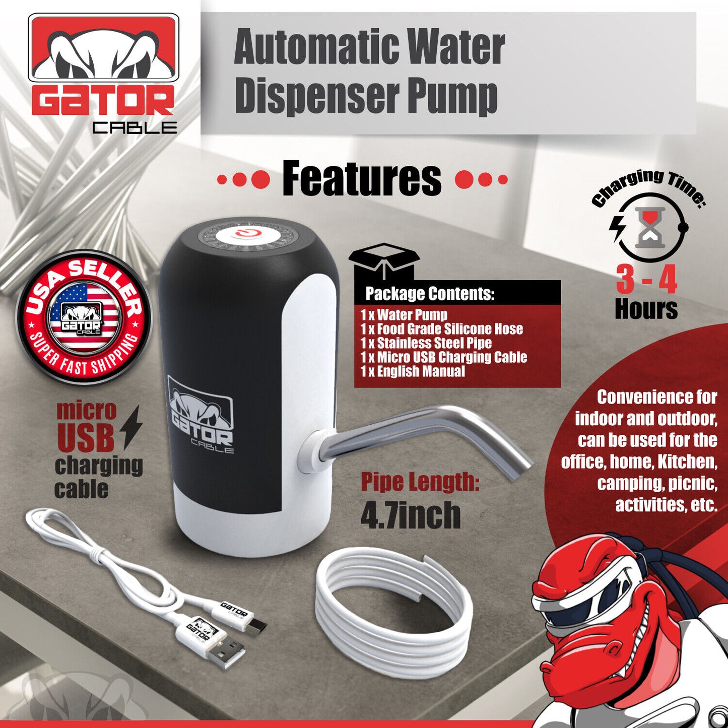 Water Bottle Switch Pump Electric Automatic Dispenser 5 Gallon USB Universal