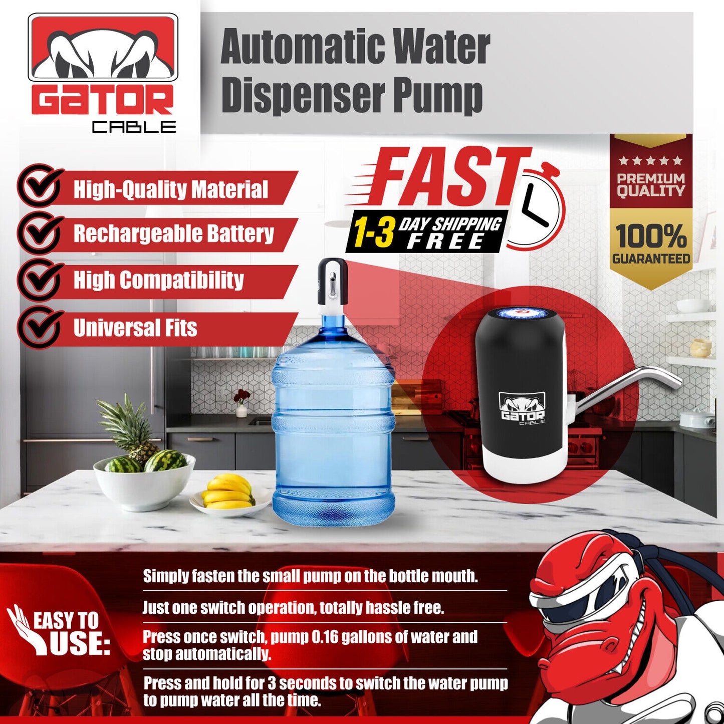 Water Bottle Switch Pump Electric Automatic Dispenser 5 Gallon USB Universal