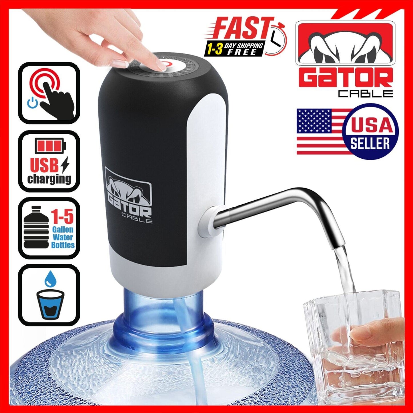 Water Bottle Switch Pump Electric Automatic Dispenser 5 Gallon USB Universal