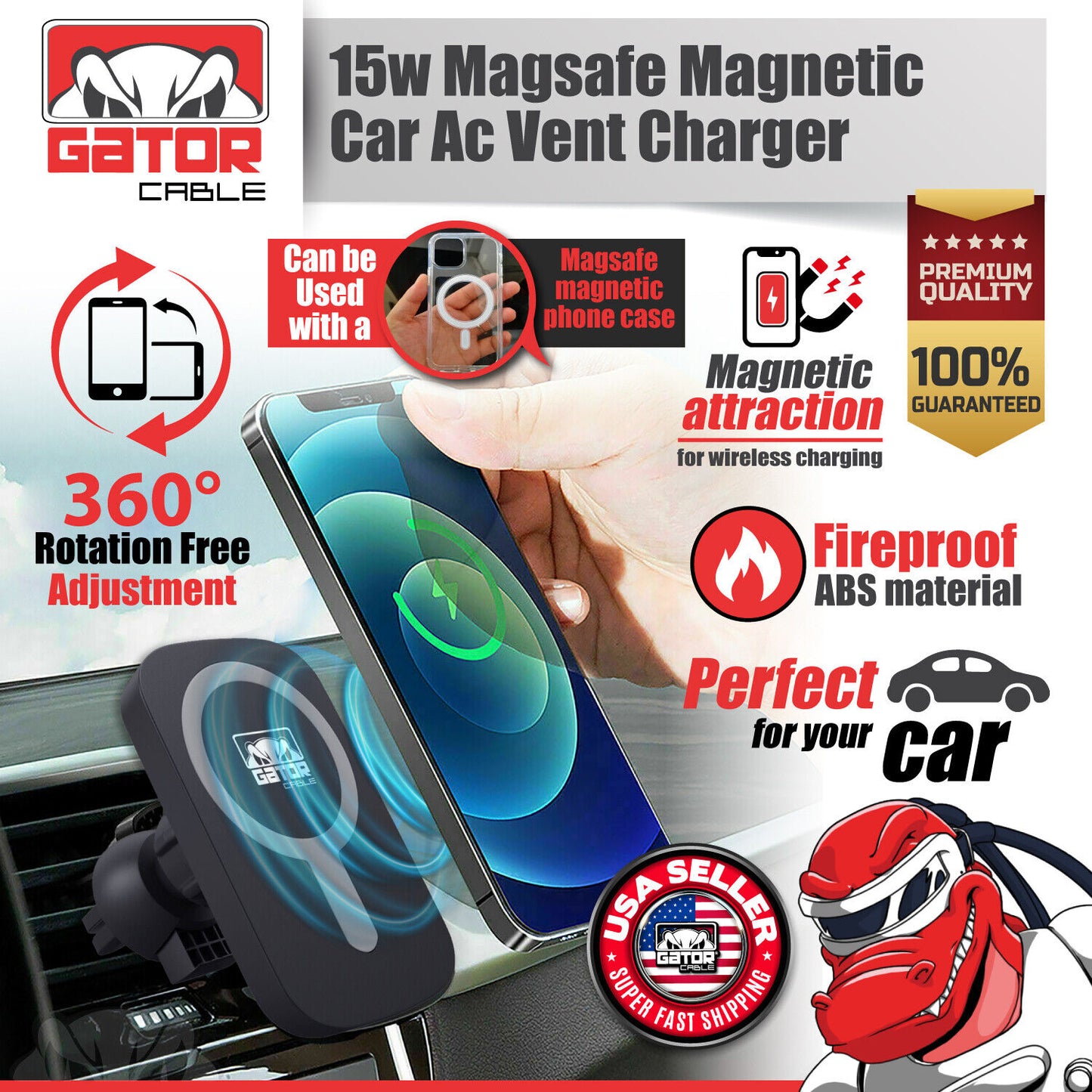 Magsafe Car Mount Charger Wireless Magnetic Holder For iPhone 11 12 13 14 15 Pro