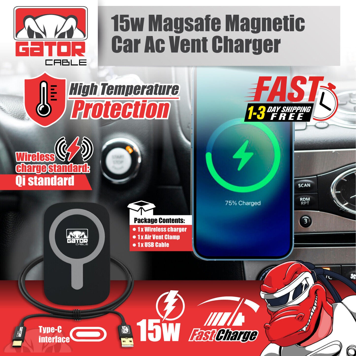Magsafe Car Mount Charger Wireless Magnetic Holder For iPhone 11 12 13 14 15 Pro