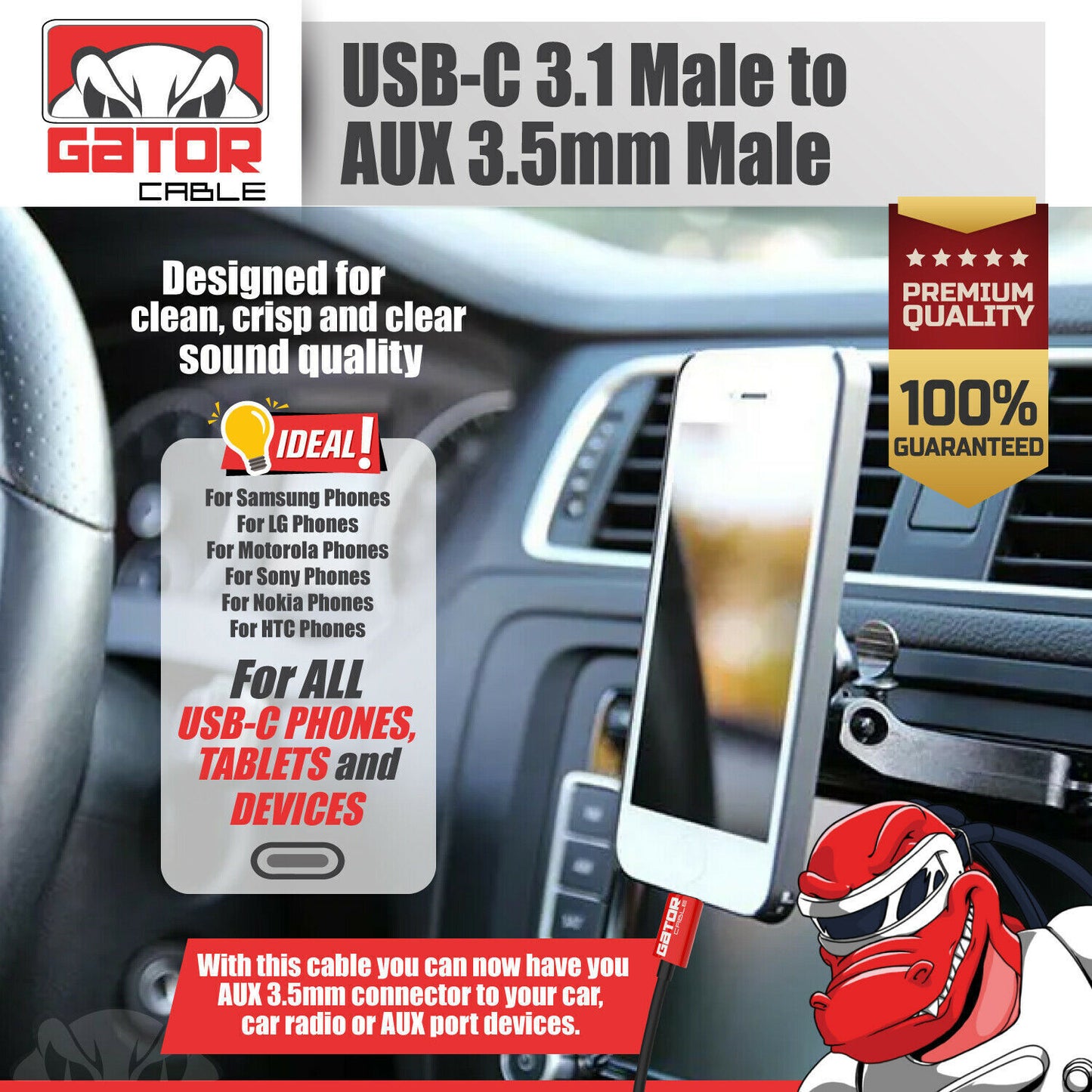 USB-C to AUX 3.5mm Cable Audio Adapter For S9 S10 S20 S21 S22 S23 S24 Note 8 9