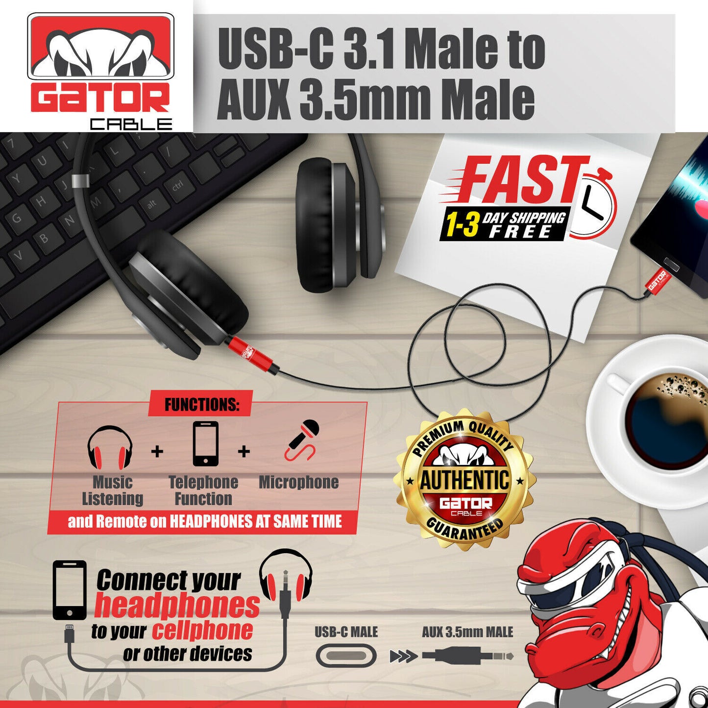 USB-C to AUX 3.5mm Cable Audio Adapter For S9 S10 S20 S21 S22 S23 S24 Note 8 9