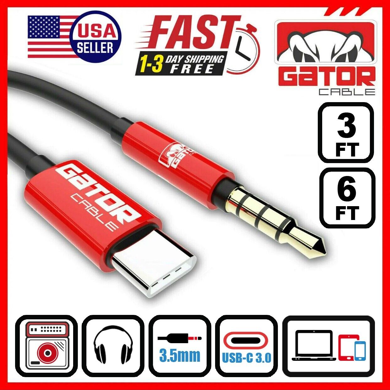 USB-C to AUX 3.5mm Cable Audio Adapter For S9 S10 S20 S21 S22 S23 S24 Note 8 9