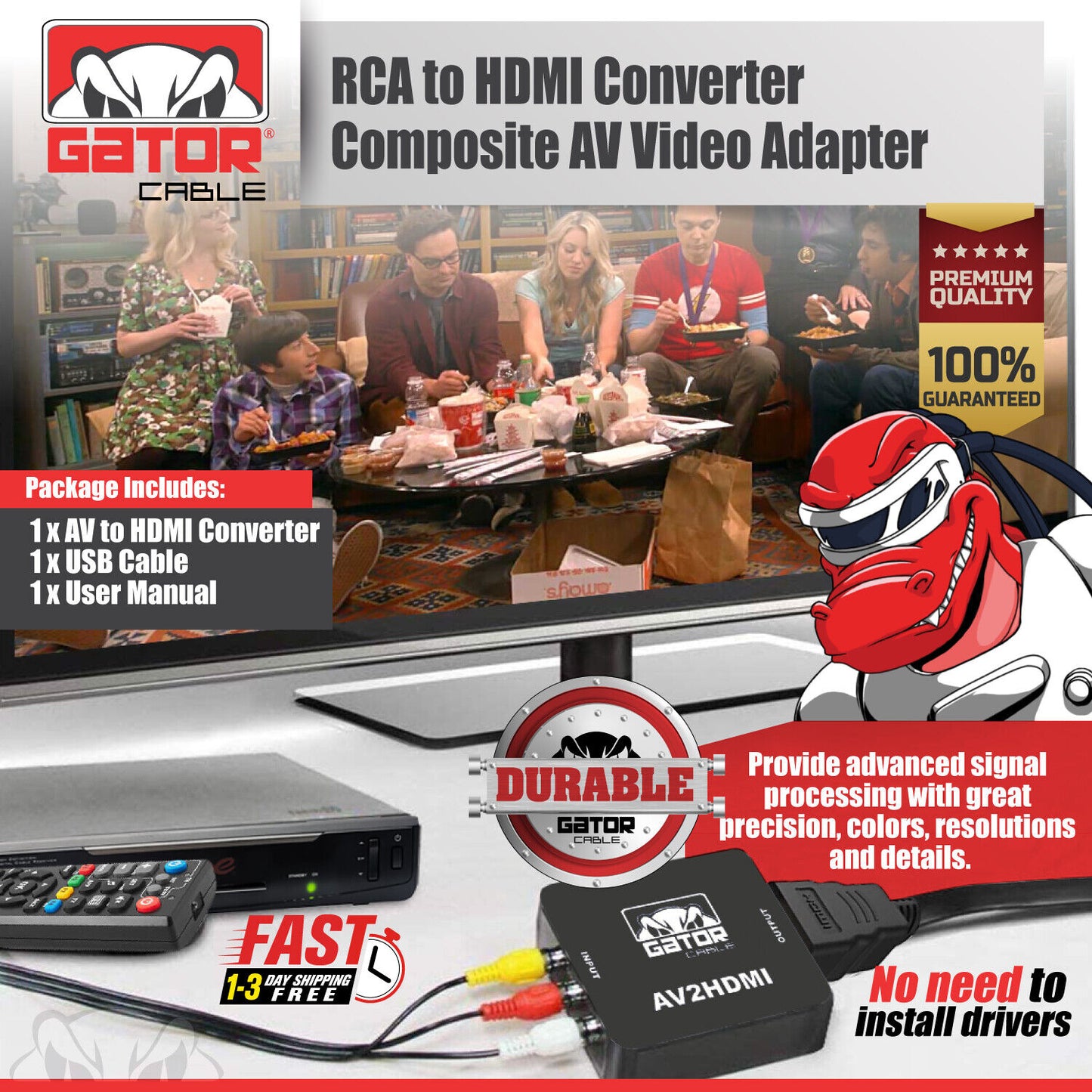 RCA AV to HDMI HD Converter Adapter Composite 3RCA CVBS Audio Video Wii NES SNES