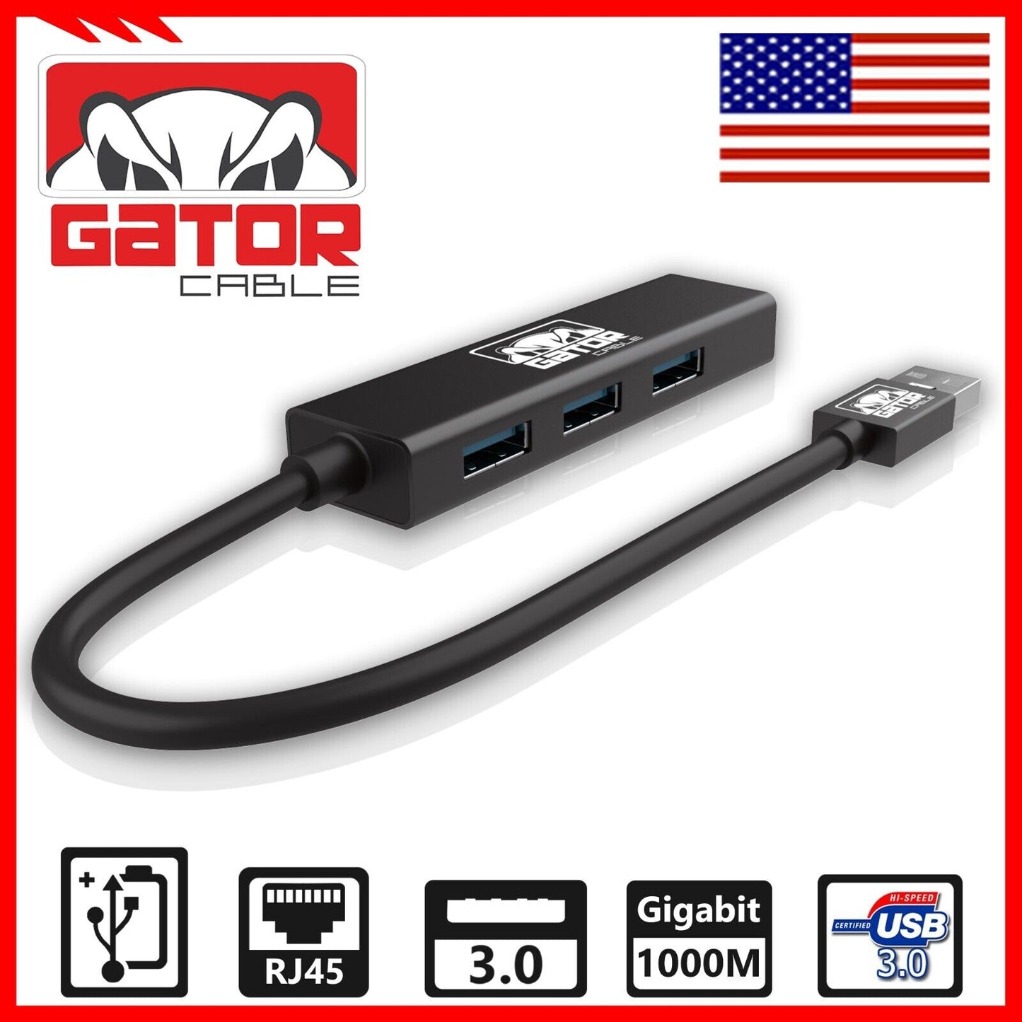USB 3.0 Gigabit Ethernet LAN RJ45 1000Mbps Network Adapter 3-USB Port HUB PC Mac