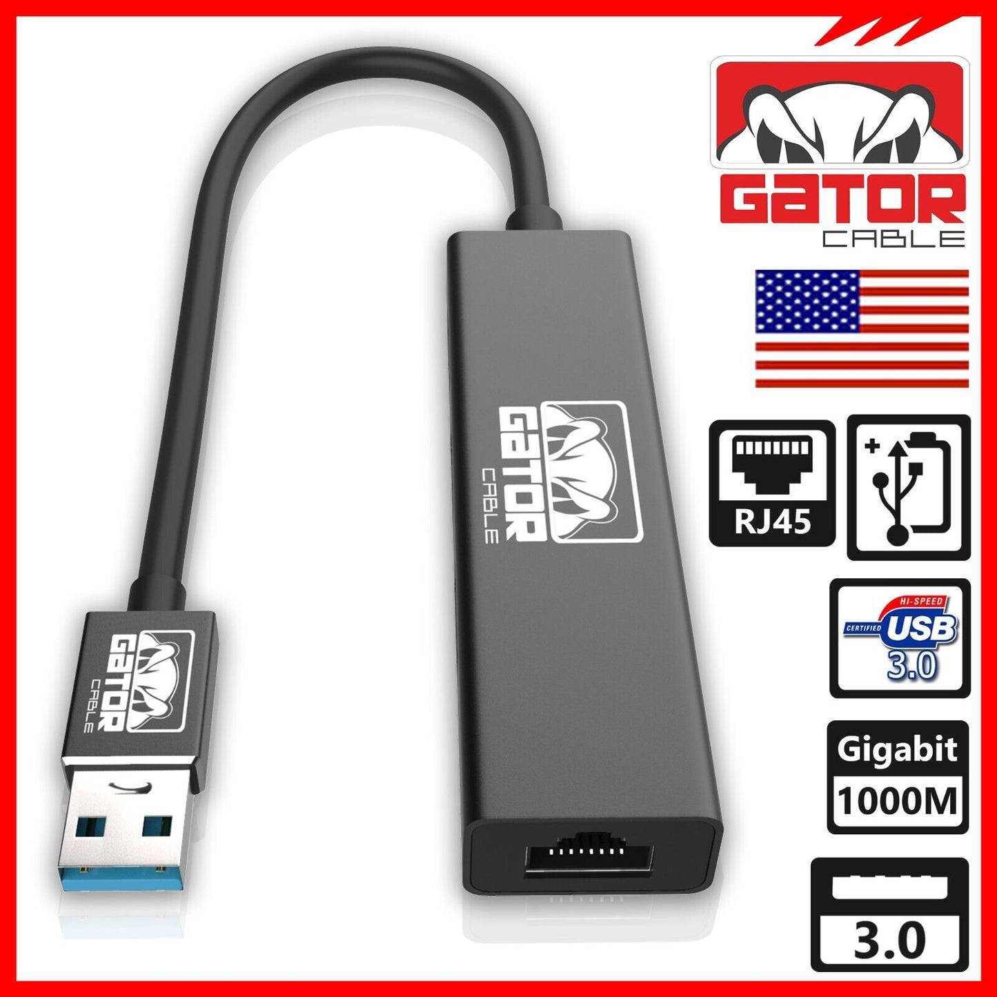 USB 3.0 Gigabit Ethernet LAN RJ45 1000Mbps Network Adapter 3-USB Port HUB PC Mac