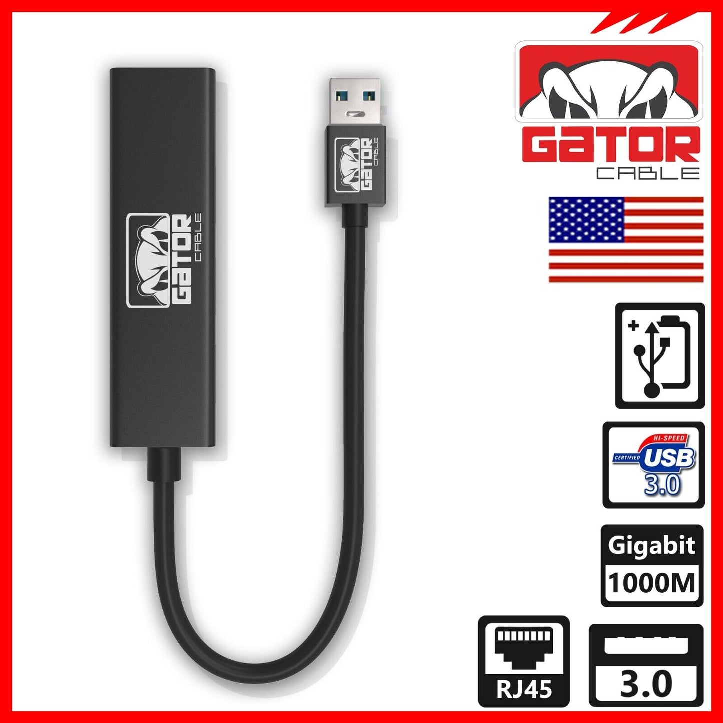 USB 3.0 Gigabit Ethernet LAN RJ45 1000Mbps Network Adapter 3-USB Port HUB PC Mac