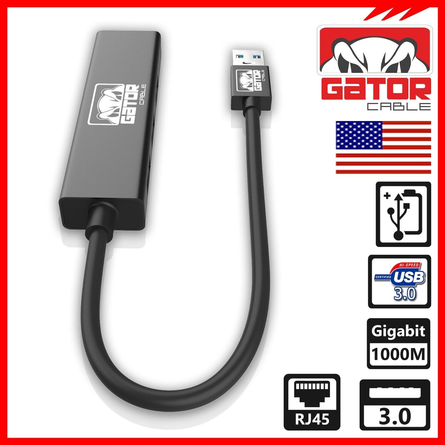 USB 3.0 Gigabit Ethernet LAN RJ45 1000Mbps Network Adapter 3-USB Port HUB PC Mac